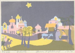 "Nativity" Modernist Landscape Screen Print in Ink on Paper -