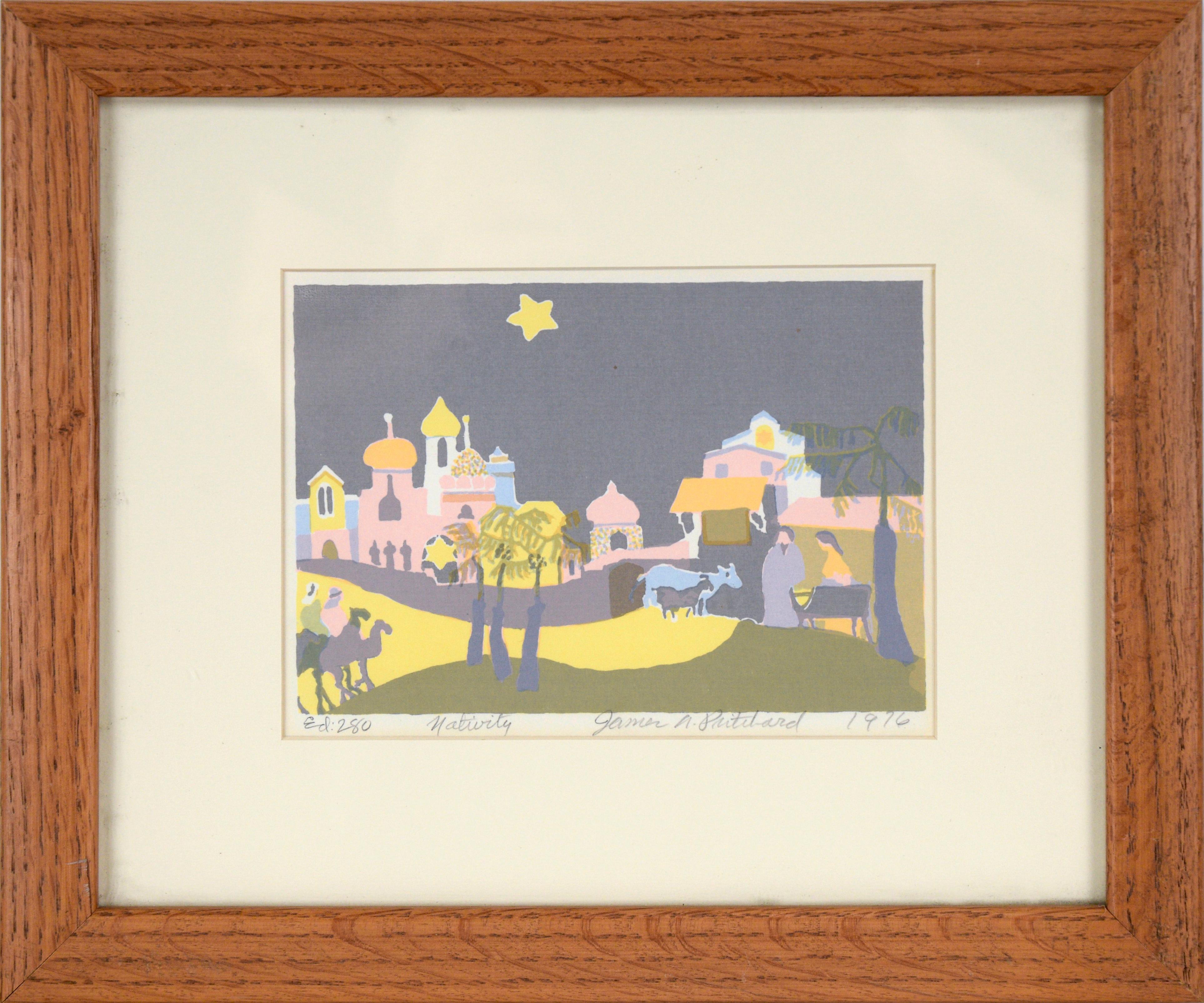 James A. Pritchard Figurative Print - "Nativity" Modernist Landscape Screen Print in Ink on Paper - 