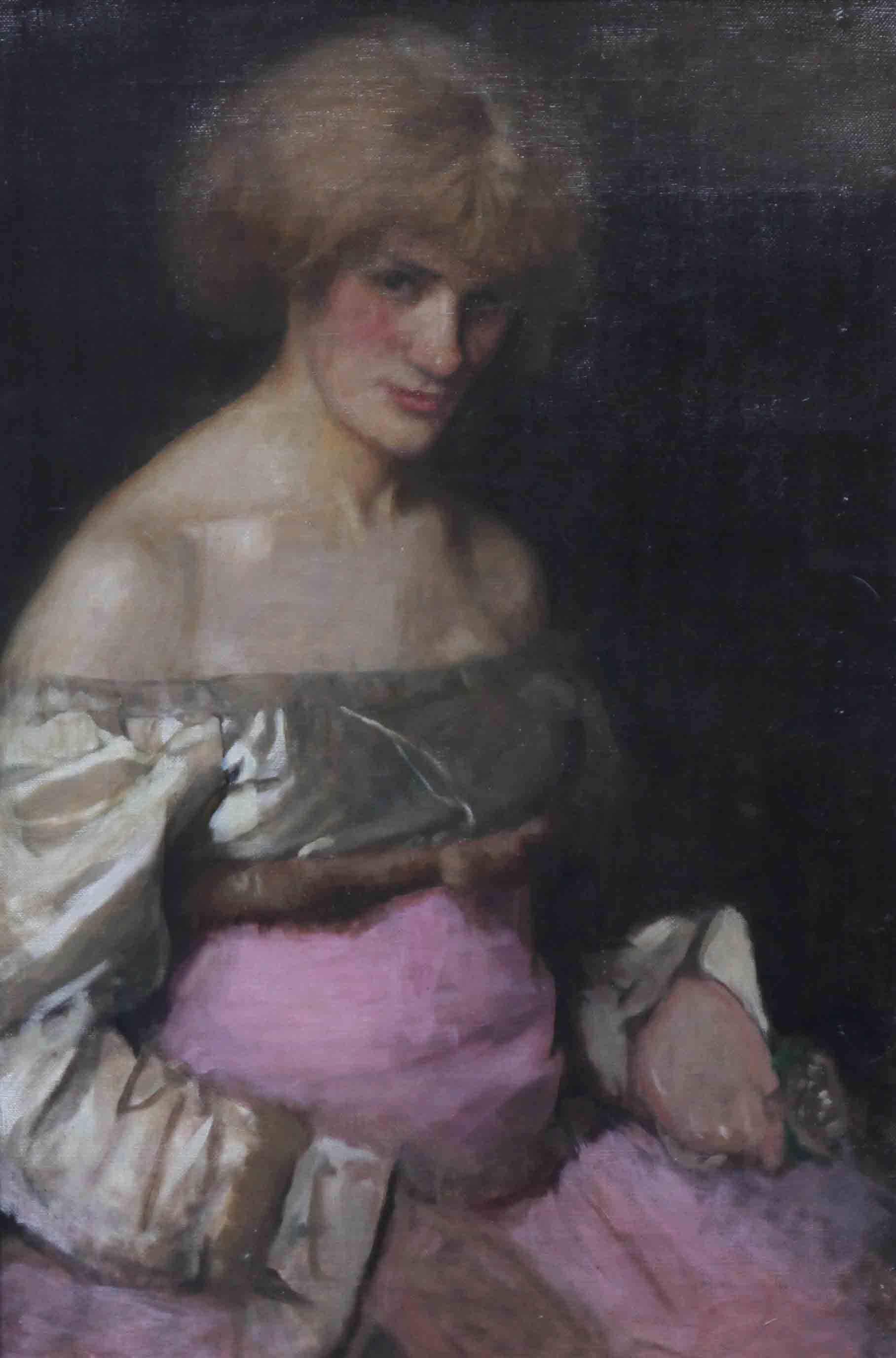 Lady in Pink - Victorian Impressionist art female portrait oil painting  - Painting by James Abbott McNeill Whistler (circle)