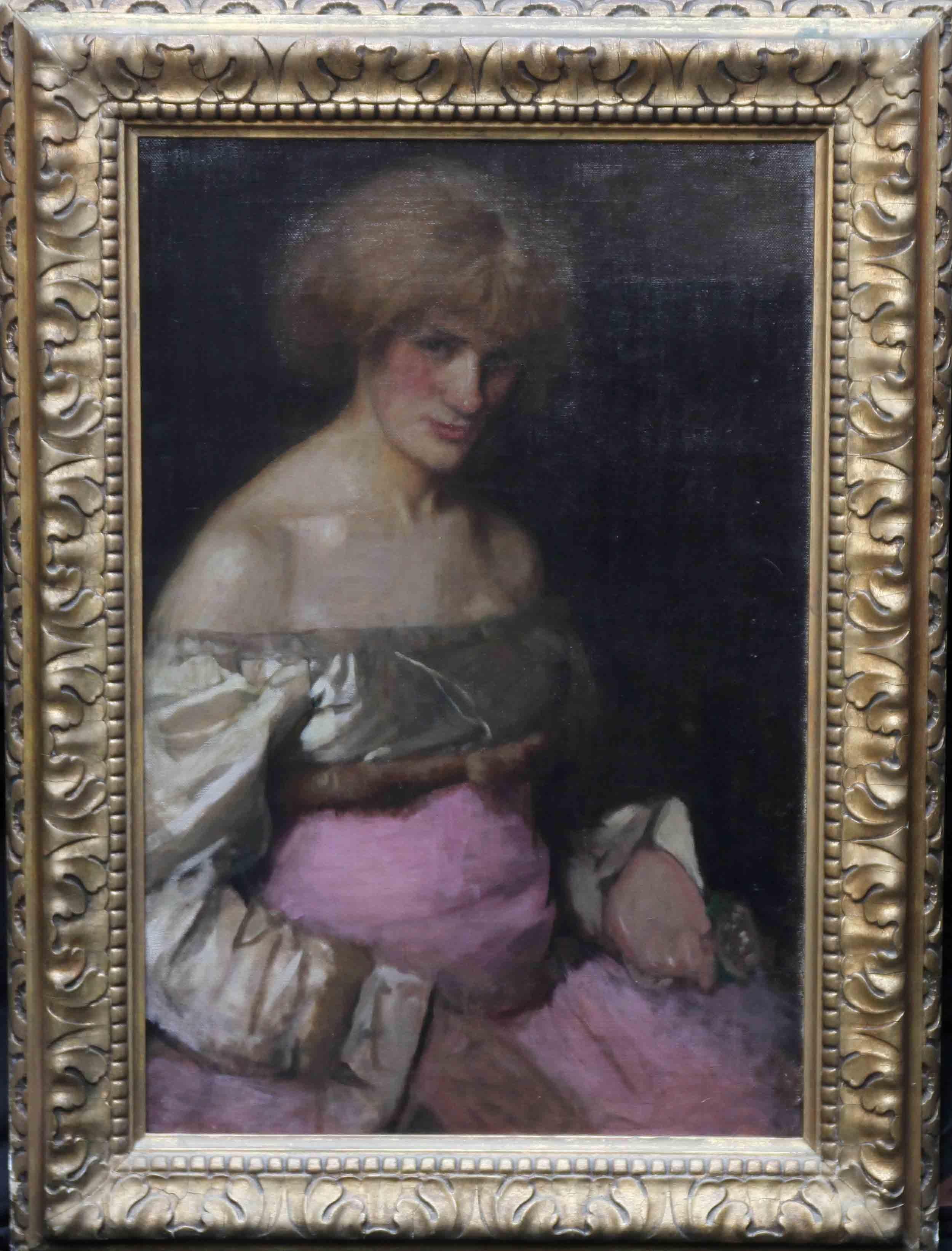 Lady in Pink - Victorian Impressionist art female portrait oil painting  For Sale 4