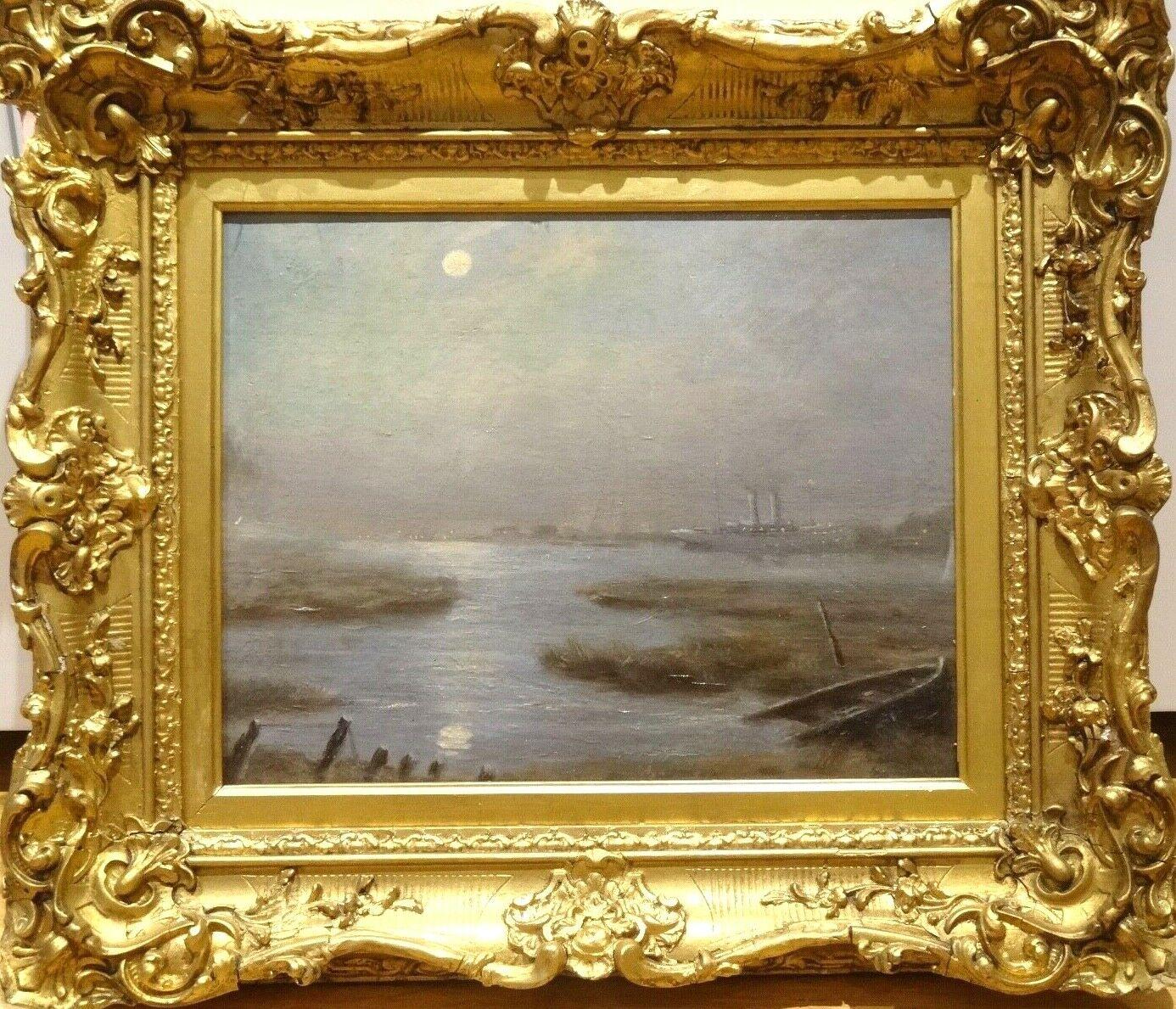 James Abbott McNeill Whistler (circle) Landscape Painting - Thames River Moonlit Nocturne, 19th Century - James Abbot McNeill Whistler
