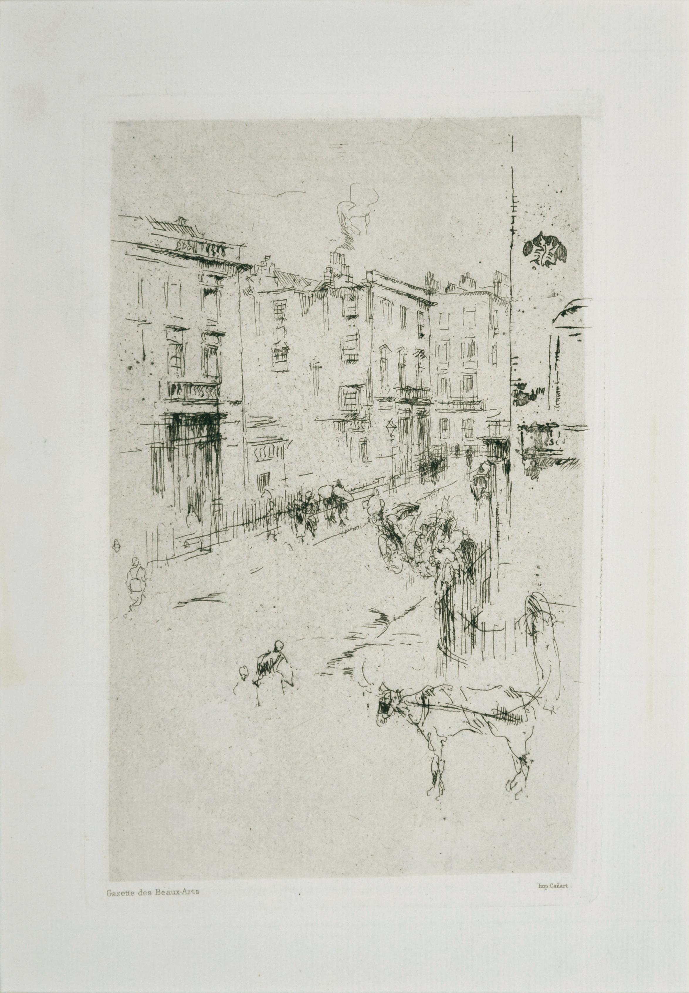 James Abbott McNeill Whistler Figurative Print - Alderney Street -  Etching by J.A. Whistler - 1881