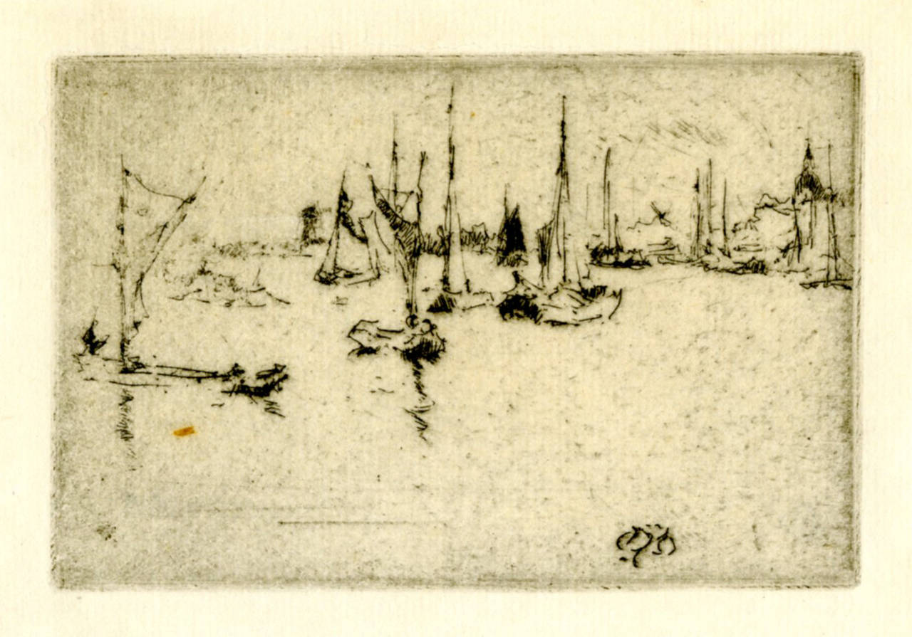 James Abbott McNeill Whistler Landscape Print - Barges, Dordrecht