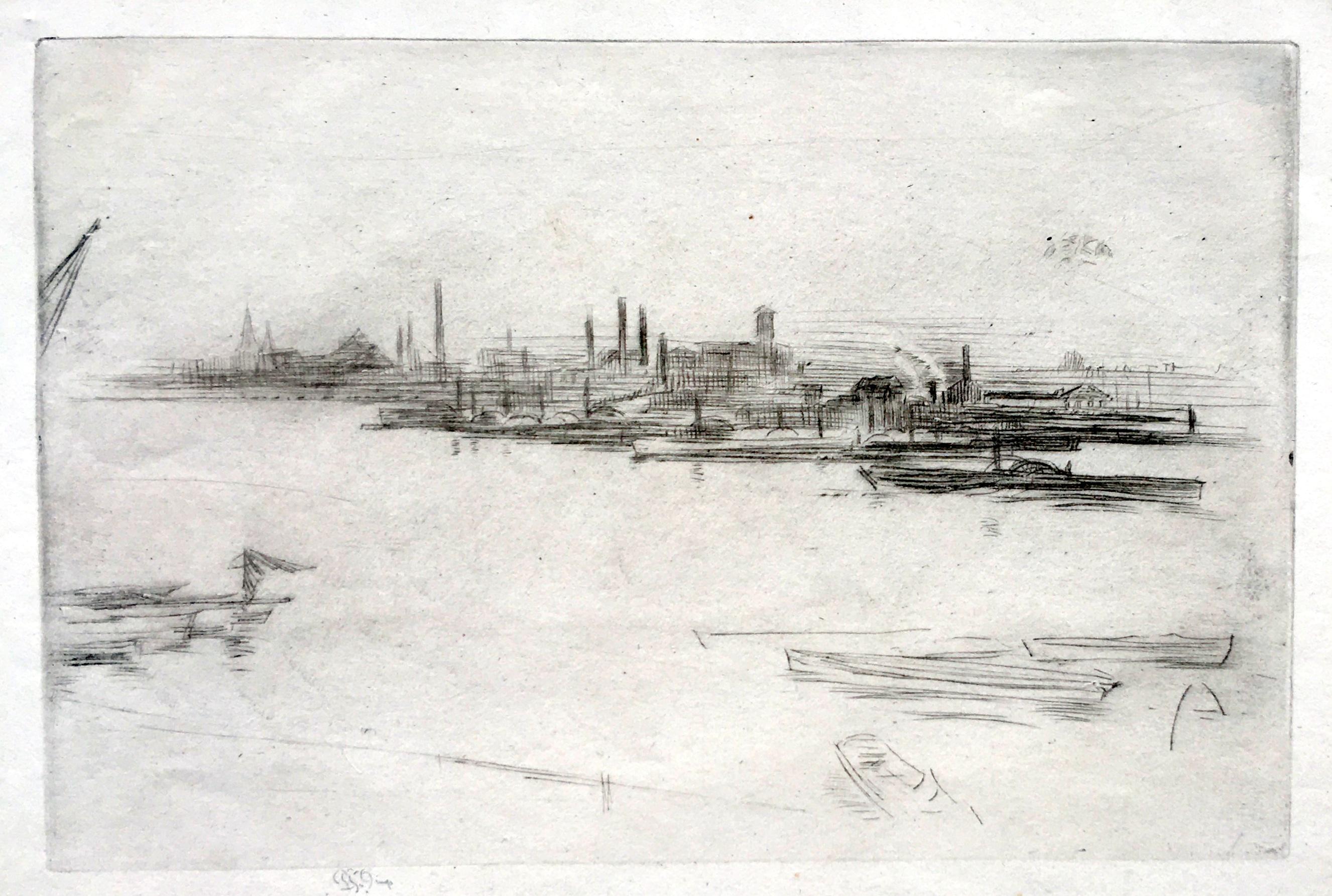 James Abbott McNeill Whistler Landscape Print – Battersea Morn (auch Battersea Dawn)