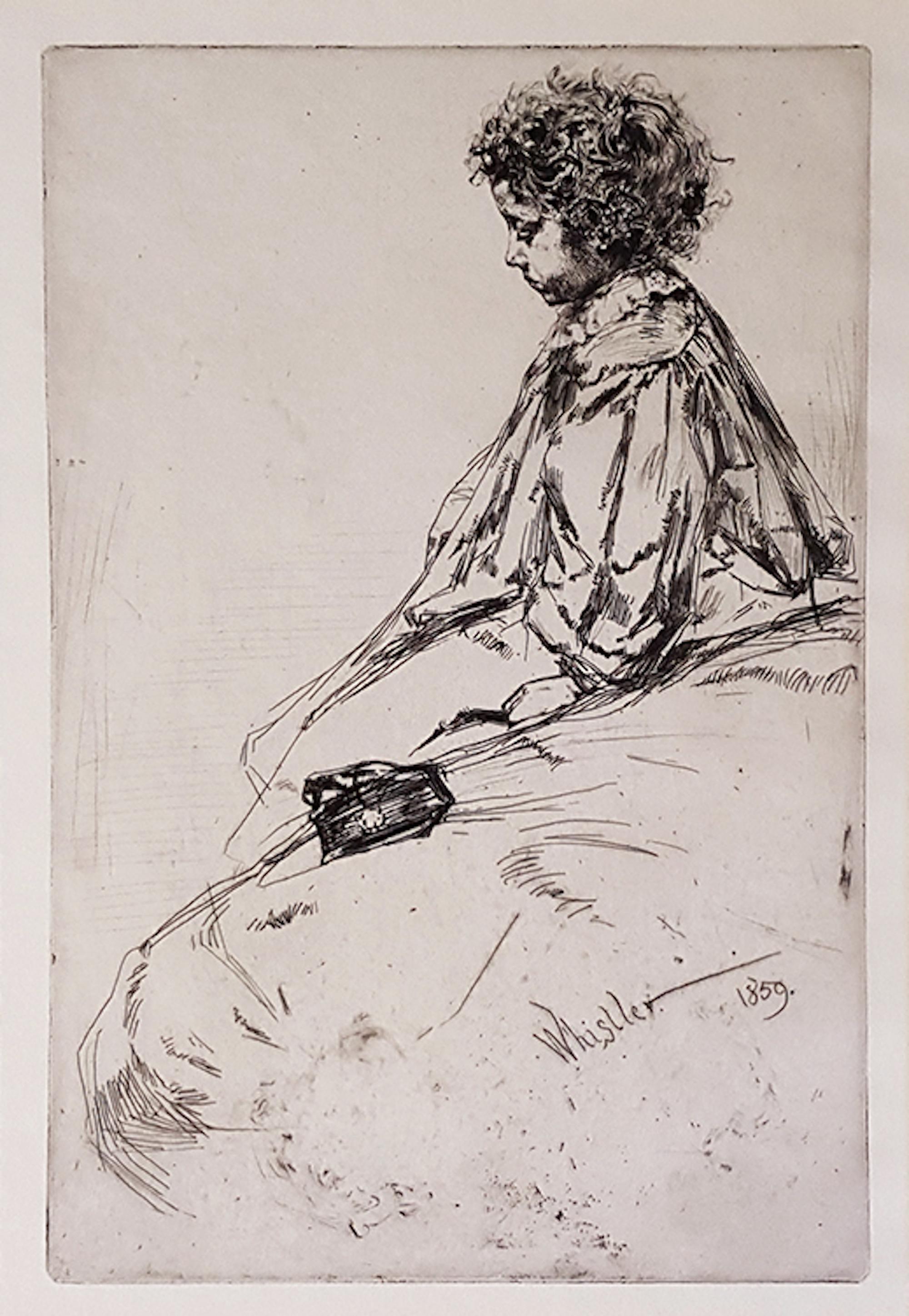 James Abbott McNeill Whistler Portrait Print - Bibi Lalouette - Etching by James Whistler - 1859