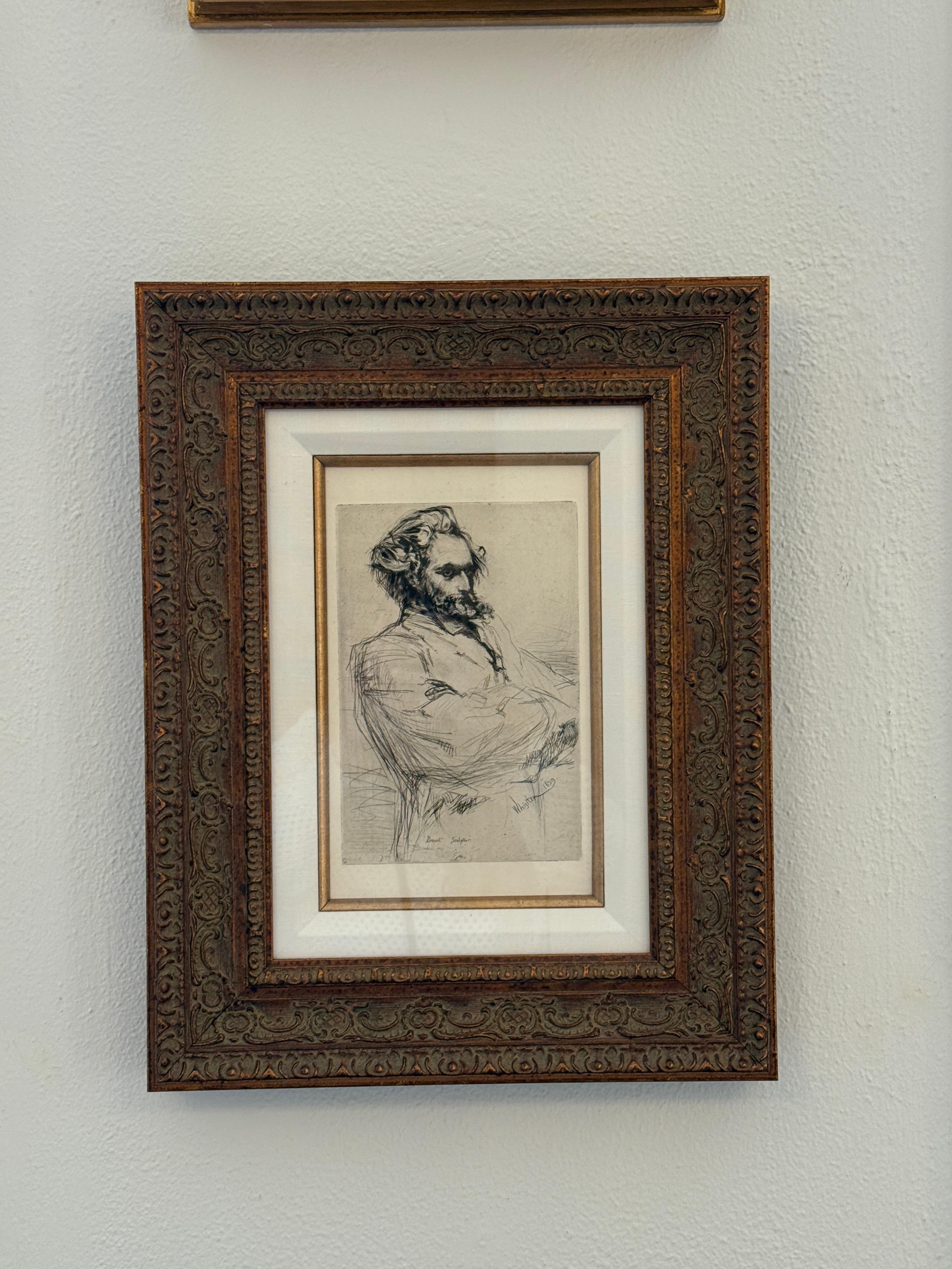 Title: C. L. Drouet, Sculptor
Artist: James McNeill Whistler (American, Lowell, Massachusetts 1834–1903 London)
Sitter: Charles L. Drouet (French, 1836–1908)
Date: 1859
Medium: Etching and drypoint; second state of two (Glasgow); printed in black