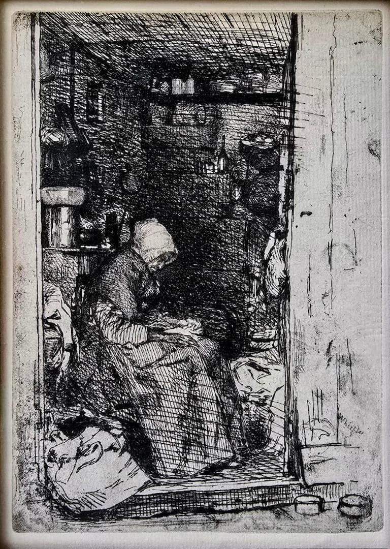 La Vieille Aux Loques Etching on Laid Paper, American Realist, 1858