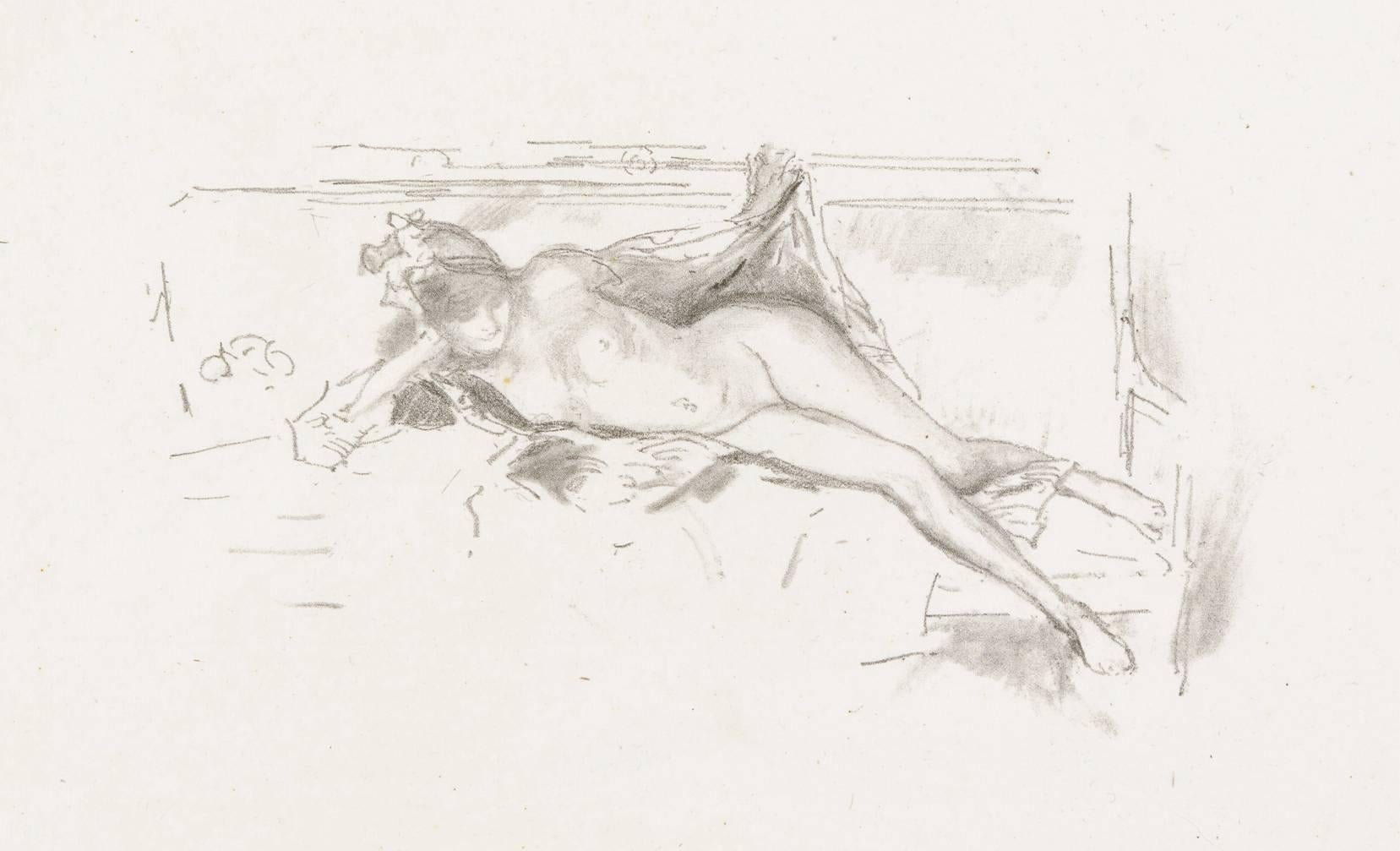 James Abbott McNeill Whistler Figurative Print – Nudefarbenes Modell, liegend