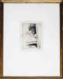 Reading in Bed - Original Etching by J.A.M. Whistler - 1858