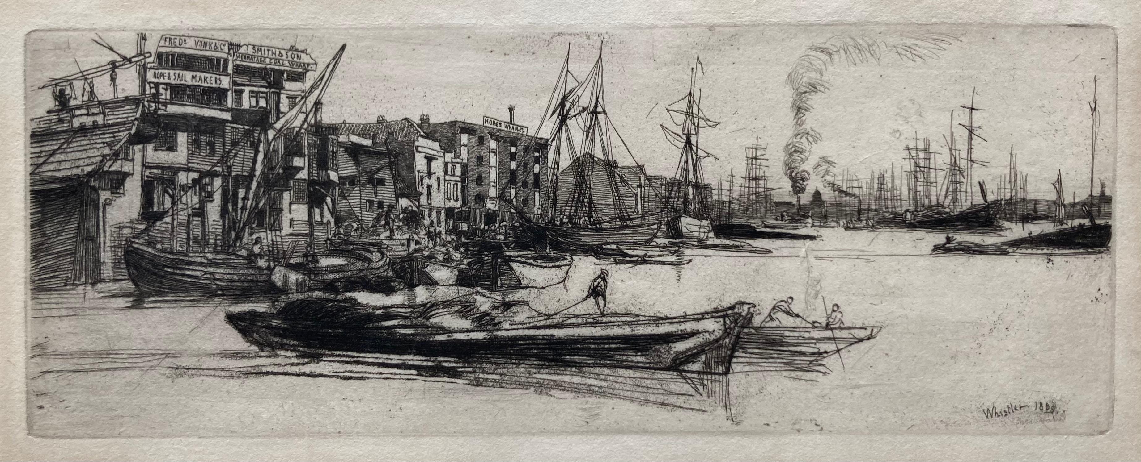 James Abbott McNeill Whistler Landscape Print - Thames Warehouses