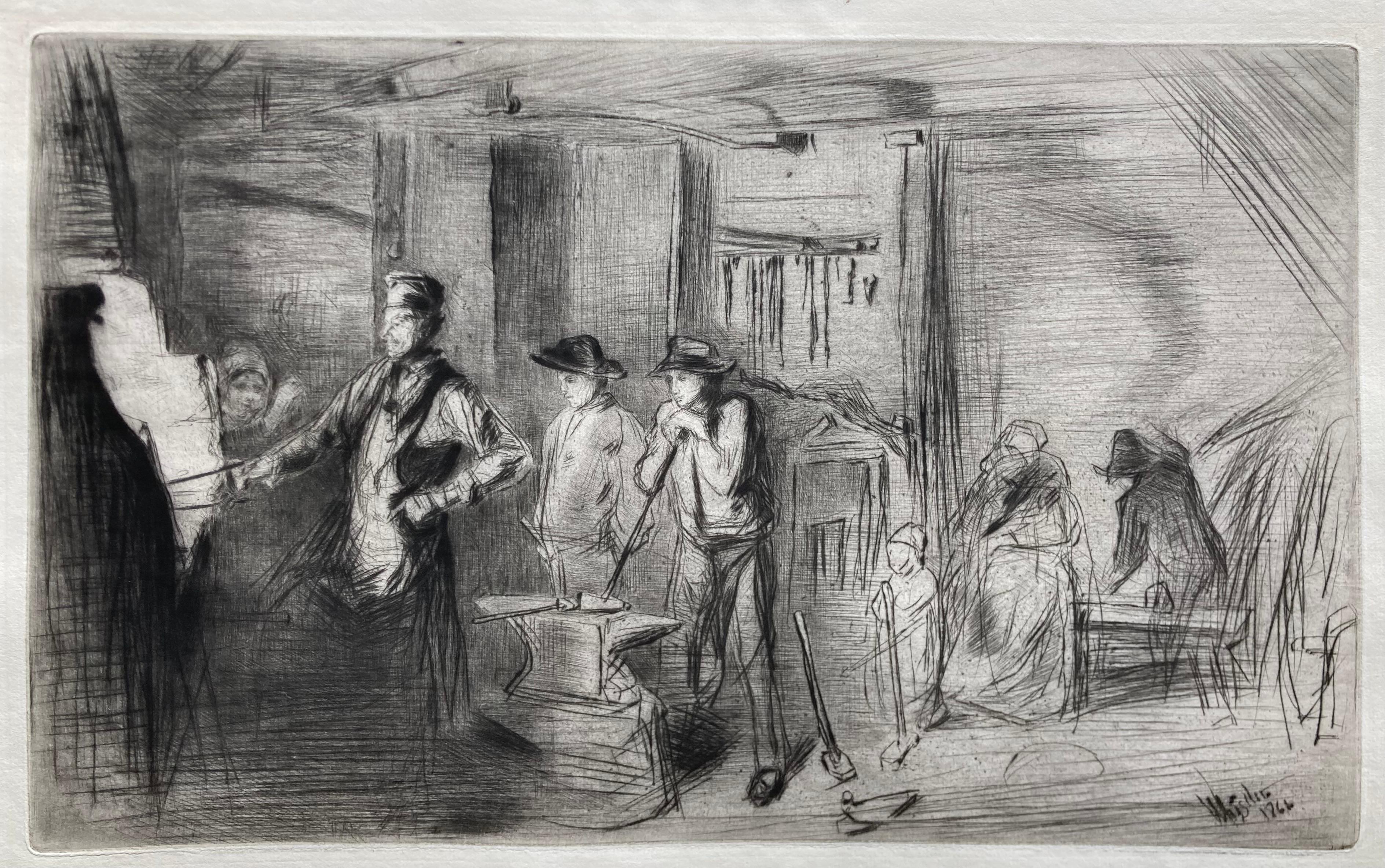 James Abbott McNeill Whistler Figurative Print - THE FORGE - Rich Drypoint