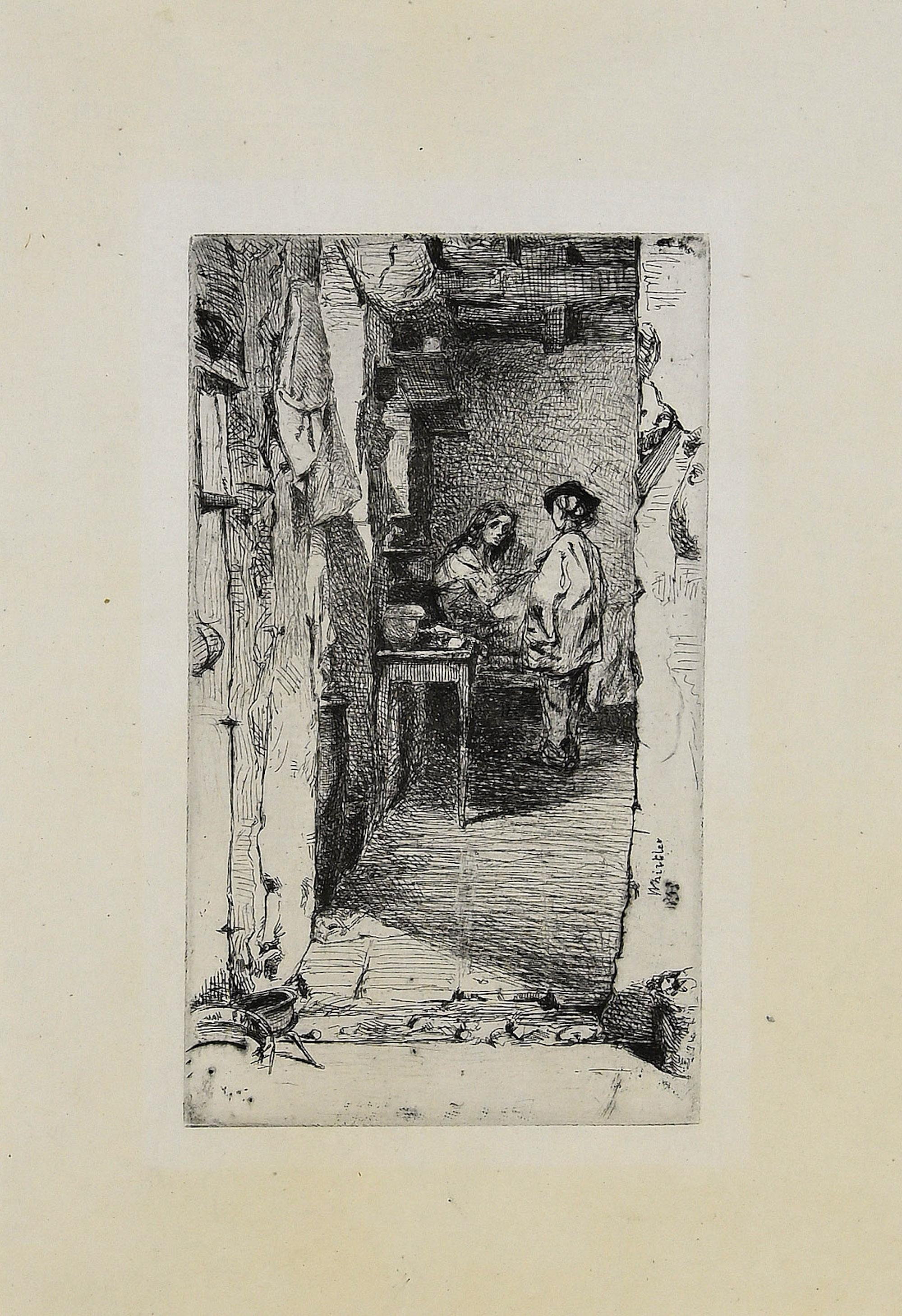 The Rag Gatherers - Original Etching by J.A. Whistler - 1858 - Print by James Abbott McNeill Whistler