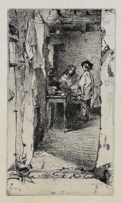 Antique The Rag Gatherers - Original Etching by J.A. Whistler - 1858