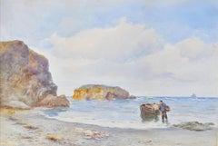 On the Anglesea Coast - Welsh Coastal Beach Watercolour Antique Painting