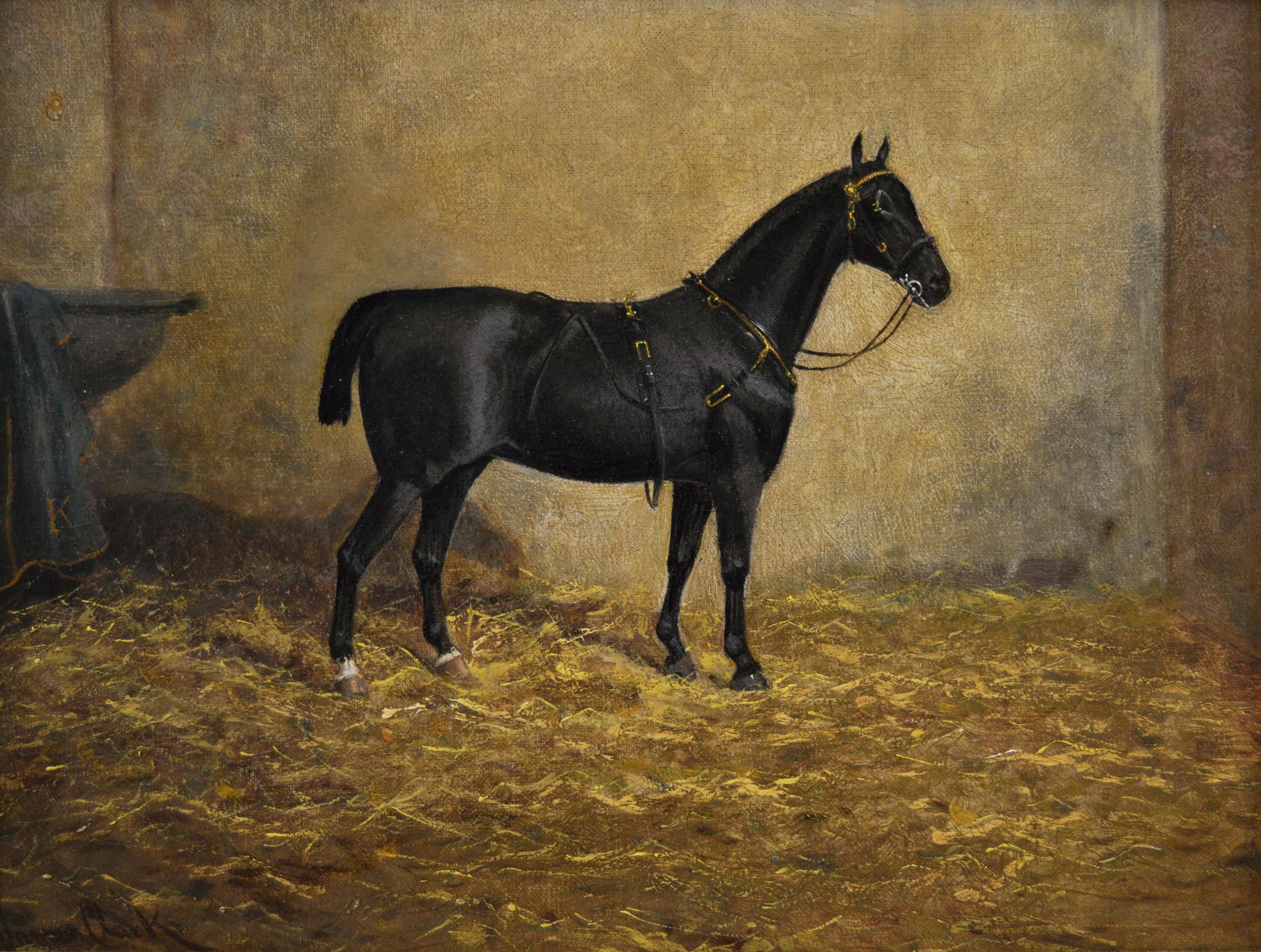 19th Century sporting horse portrait oil painting of a hackney mare  - Painting by James Albert Clark