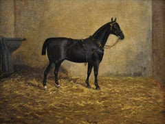Pintura al óleo retrato de caballo deportivo del siglo XIX de una yegua hackney