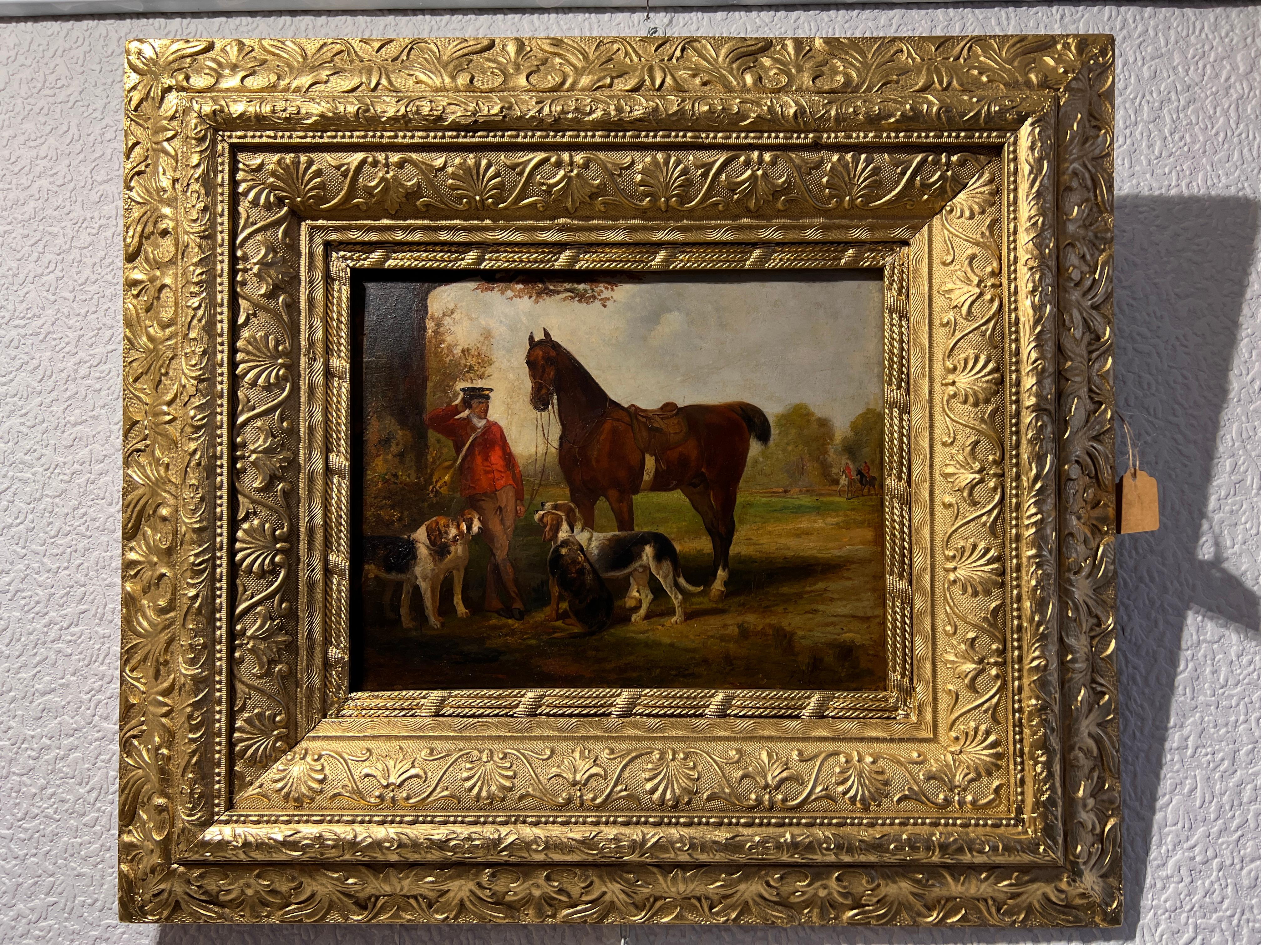 Famous British Artist James A. Walker(1841-1898) antique oil painting, Huntsman - Painting by James Alexander Walker 