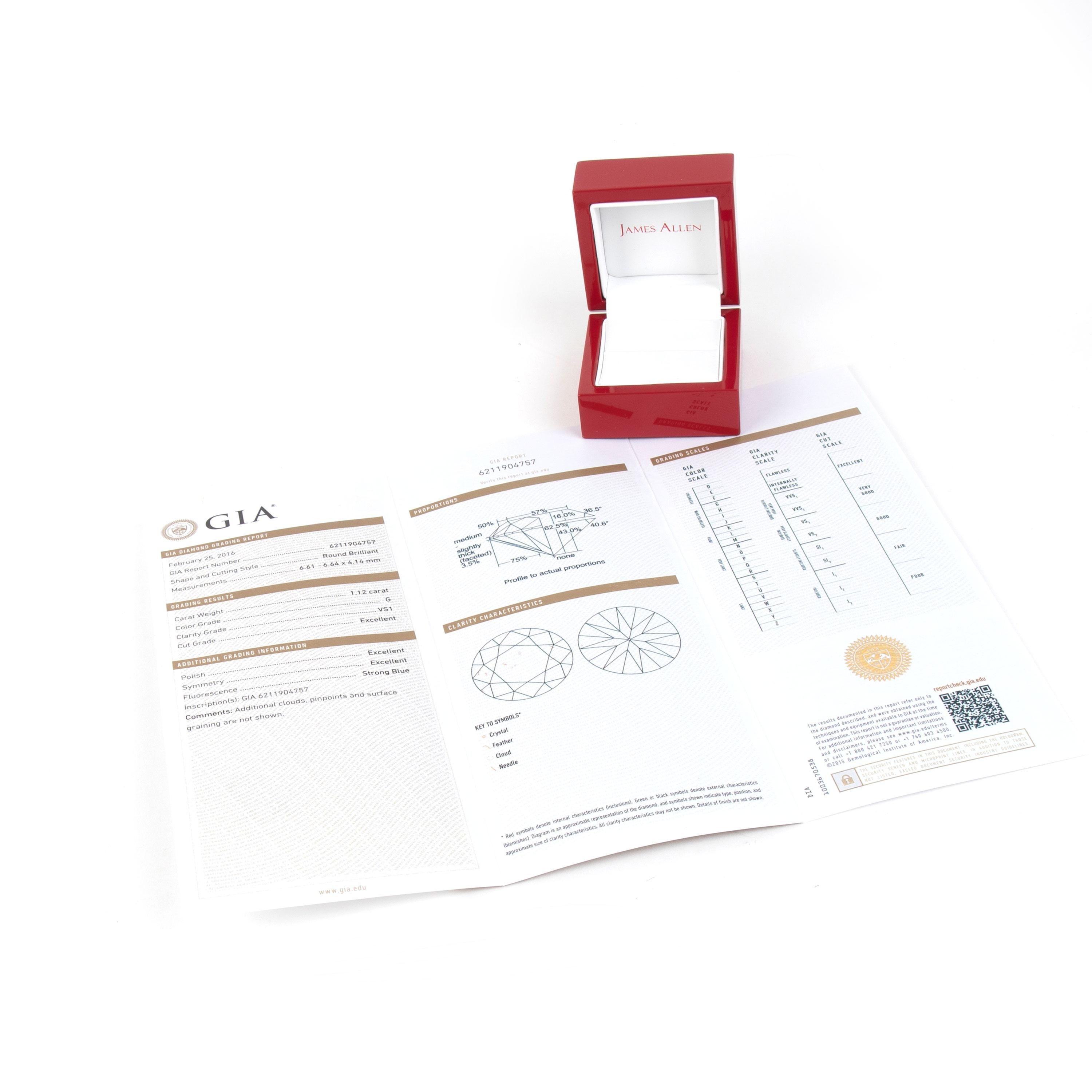 James Allen Diamond Engagement Ring in 14 Karat Yellow Gold GIA G VS1 1