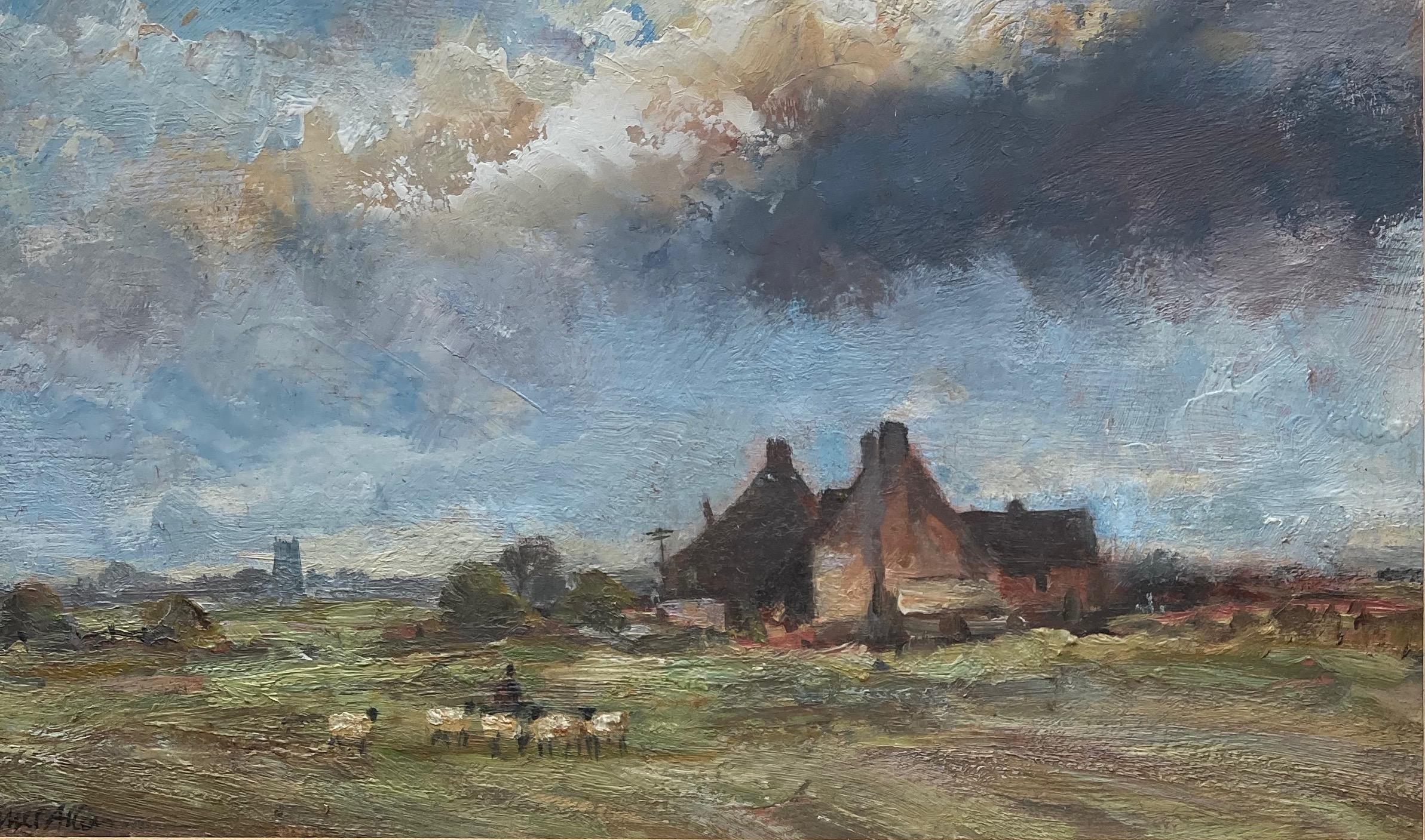 James Allen, Norfolk landscape with sheep and cottage 3