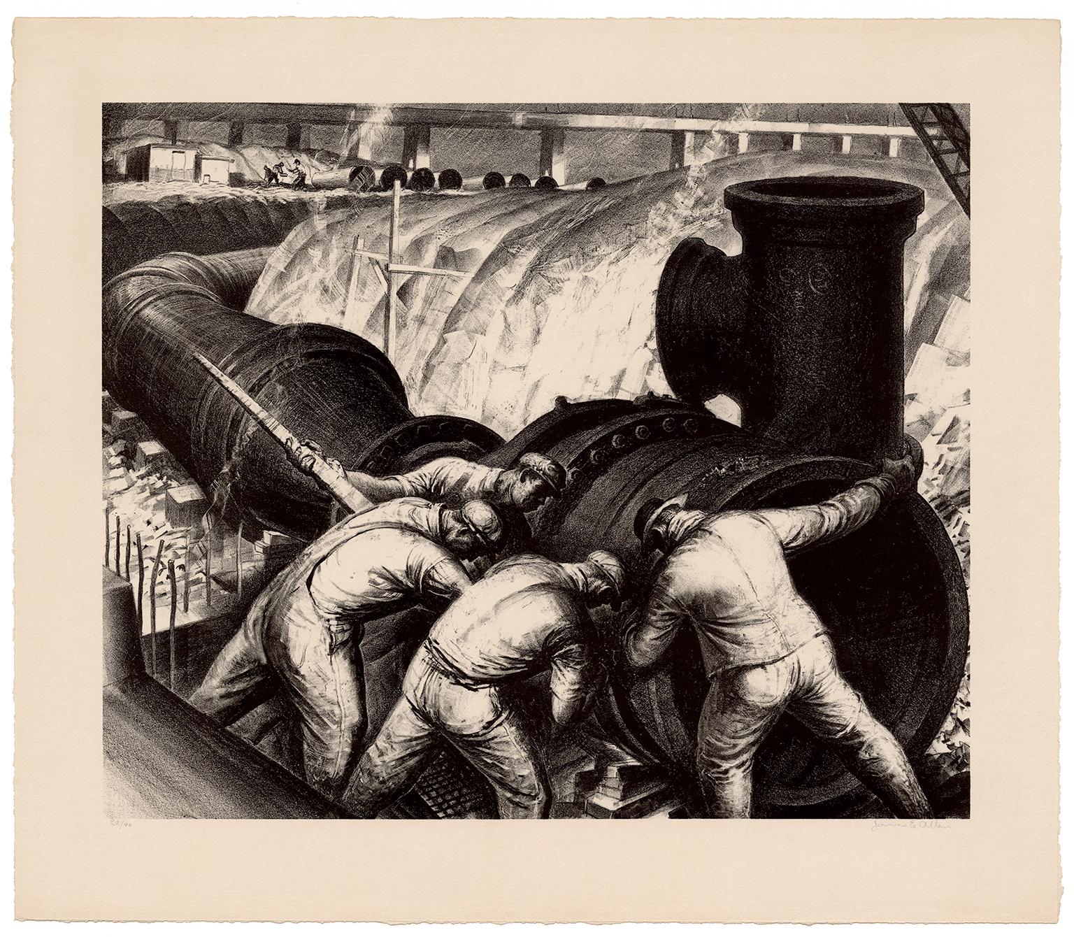 'Pipe and Brawn' — WPA Era American Realism - Print by James Allen