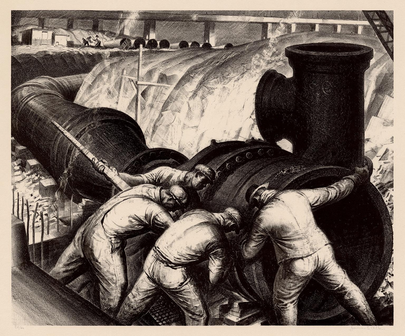 James Allen Figurative Print - 'Pipe and Brawn' — WPA Era American Realism