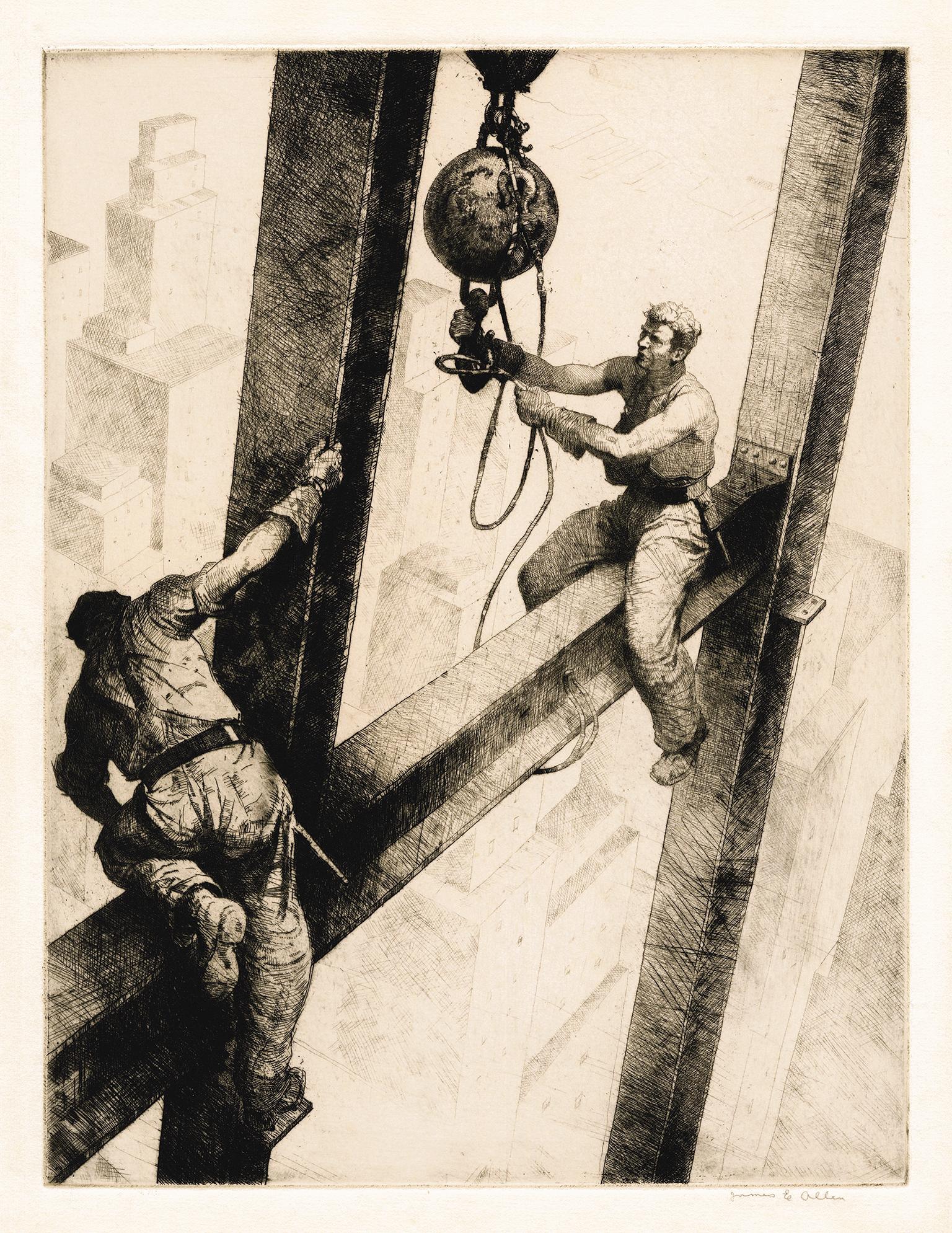 Figurative Print di James Allen - 'I Connettori' - Realismo americano d'epoca, New York City