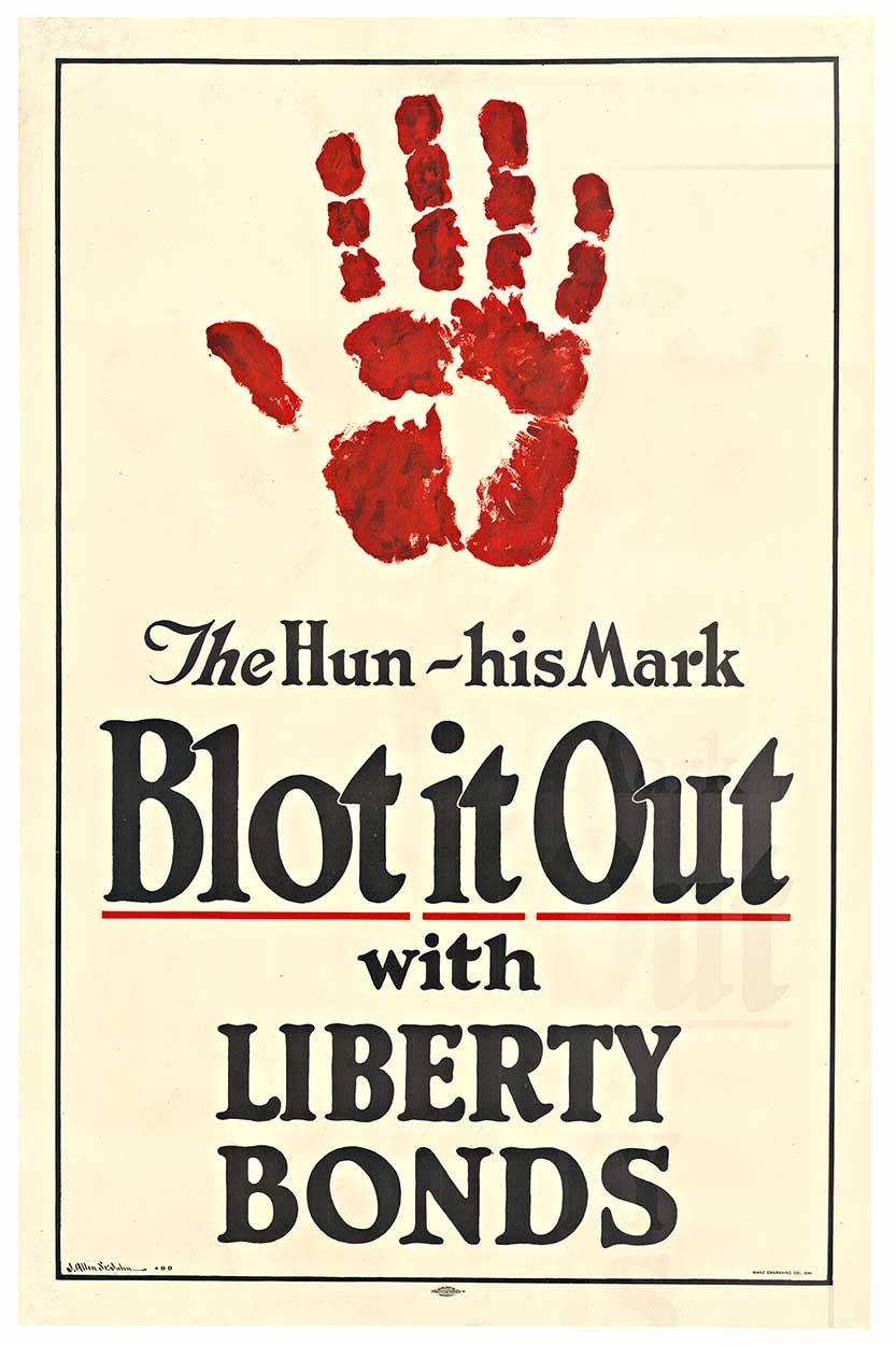 James Allen St. John Figurative Print - Original 'Blot it Out The Hun - his Mark' vintage 1918 WW1 postter