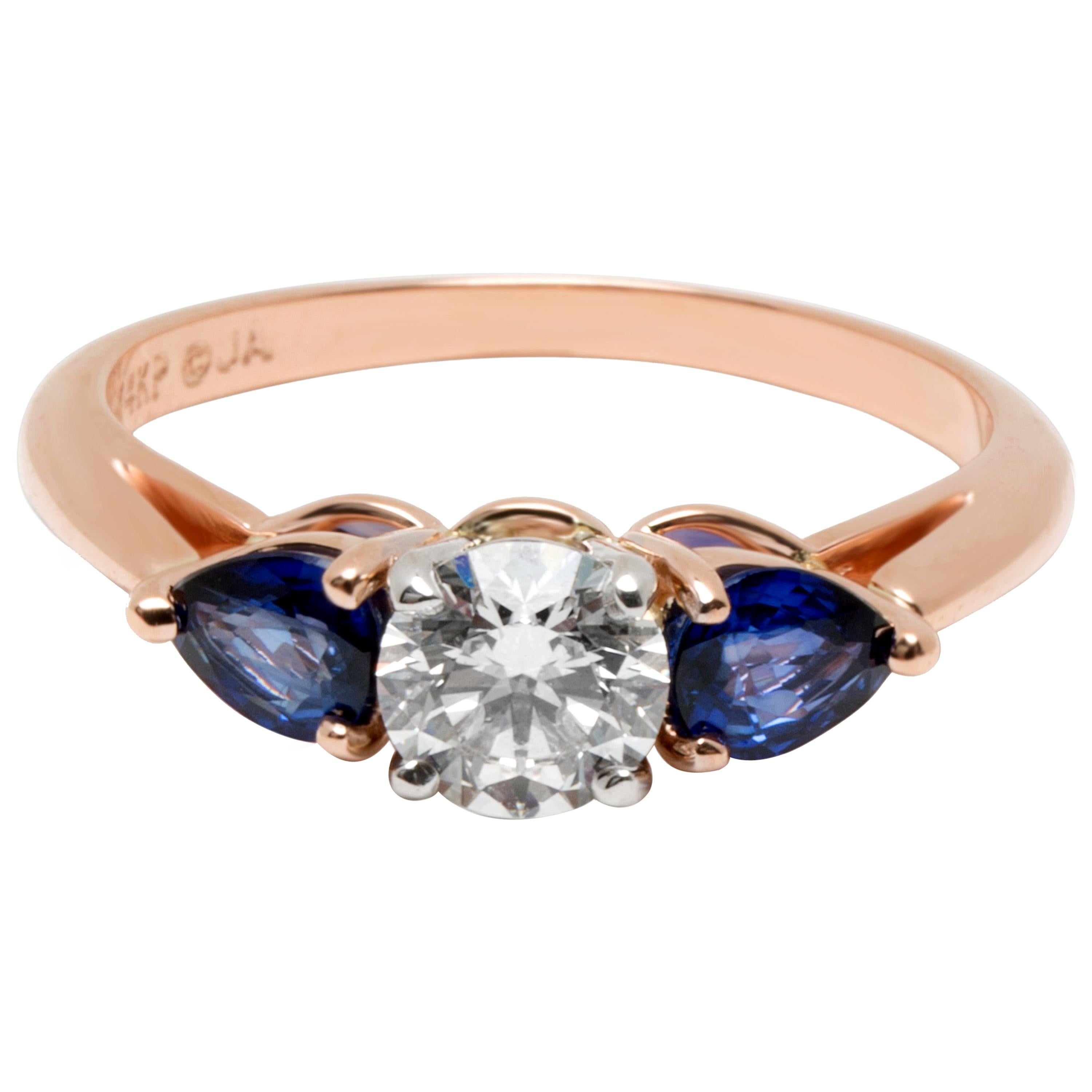 James Allen Three-Stone Diamond and Sapphire Ring 14 Karat Rose Gold 1.50