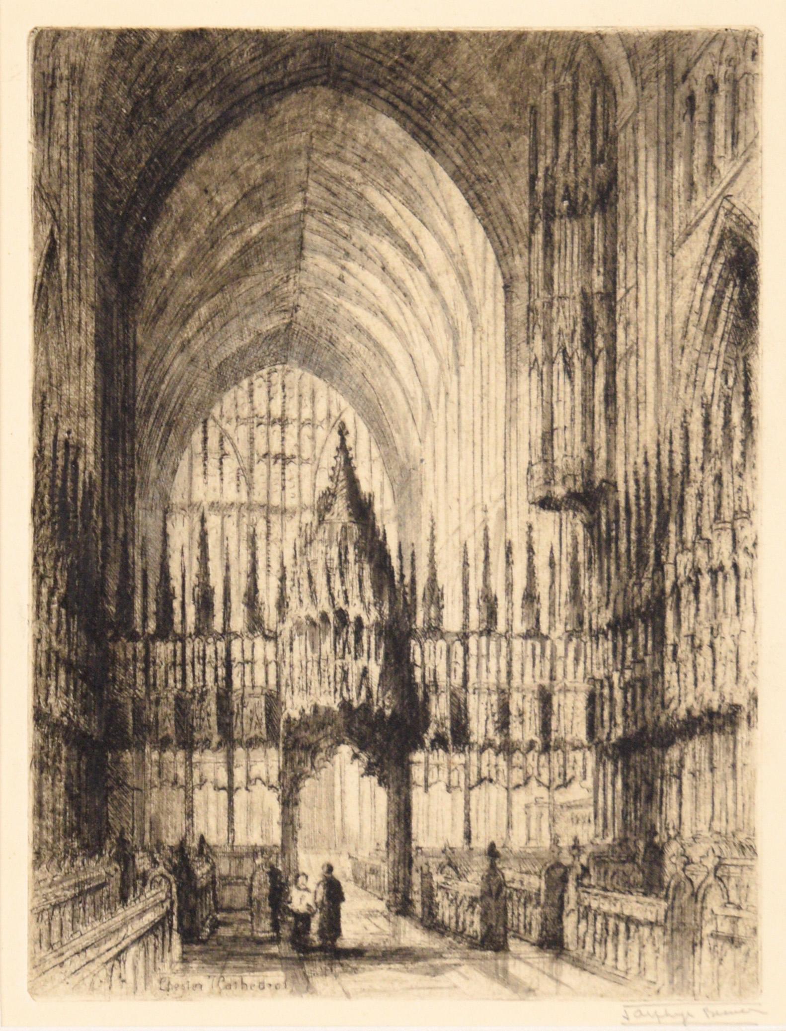 Chester-Kathedrale – Kaltnadelradierung in Tinte auf Papier – Print von James Alphege Brewer