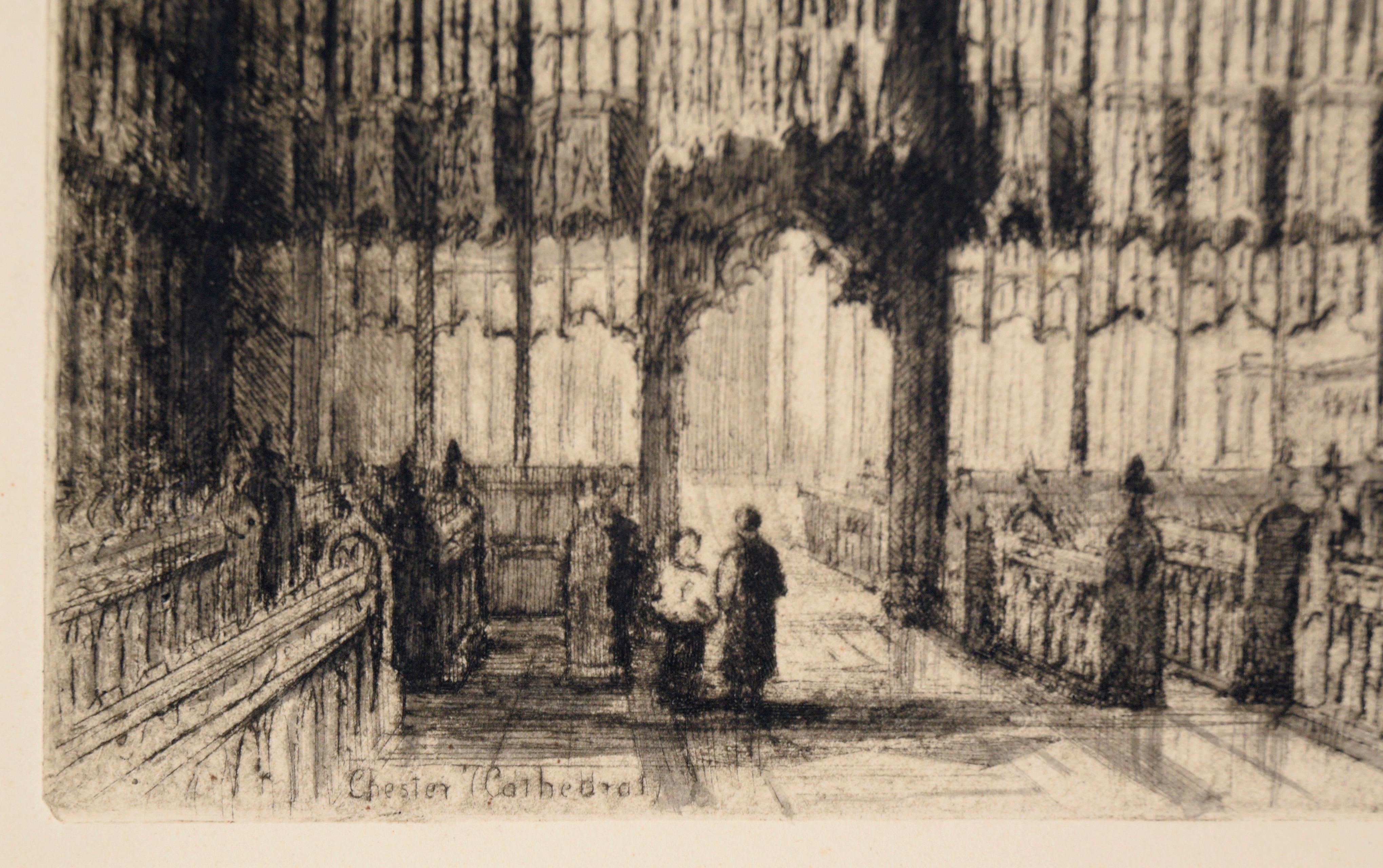 Chester-Kathedrale – Kaltnadelradierung in Tinte auf Papier im Angebot 1