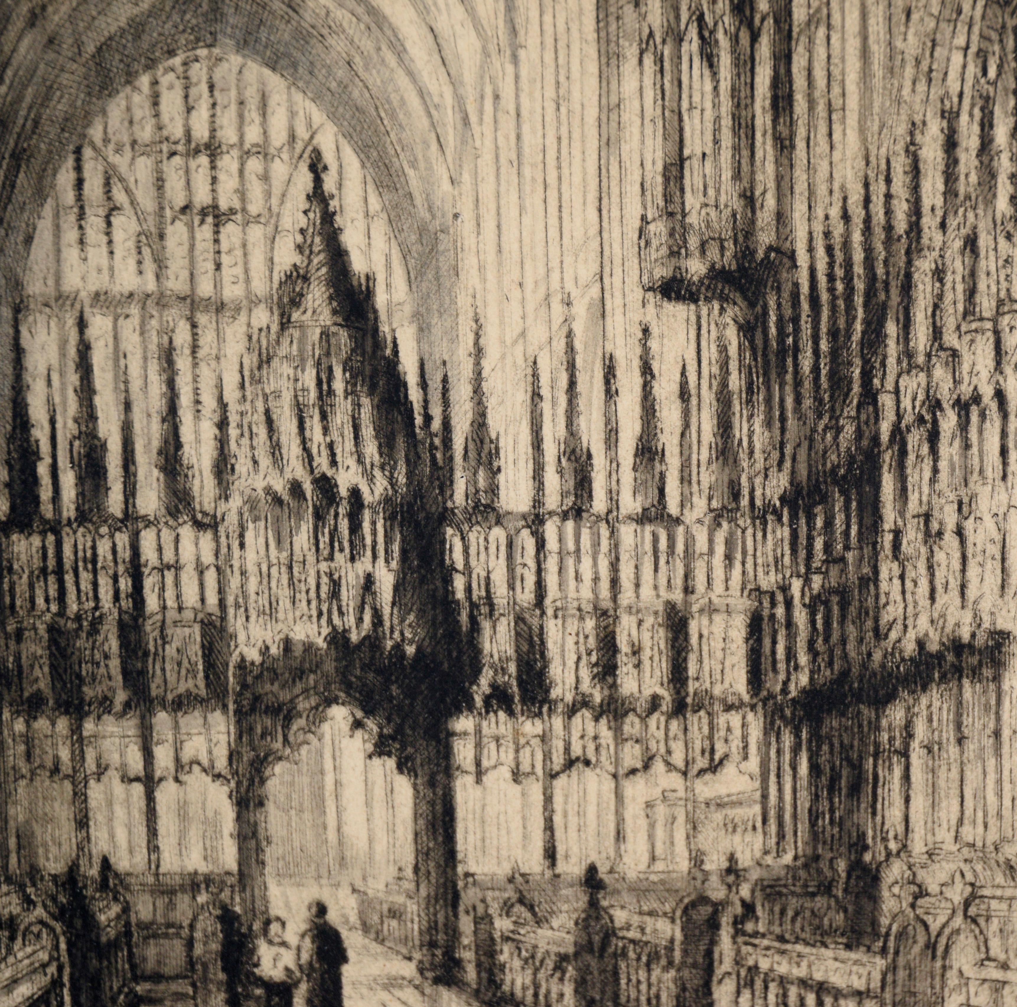 Cathédrale de Chester - Gravure à la pointe sèche à l'encre sur papier en vente 2