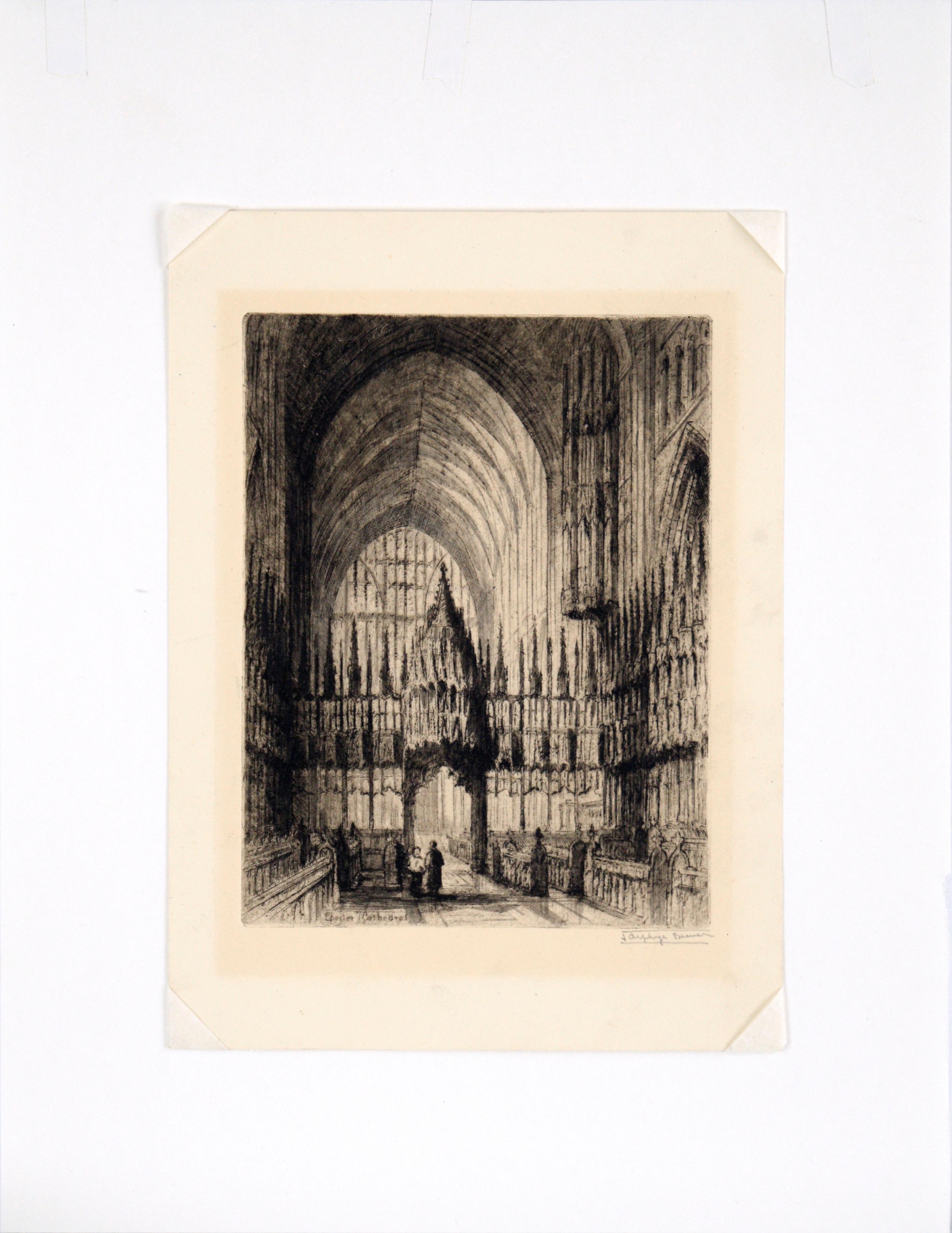 Cathédrale de Chester - Gravure à la pointe sèche à l'encre sur papier en vente 3