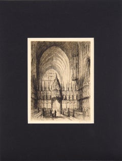 Antique Chester Cathedral - Drypoint Etching in Ink on Paper