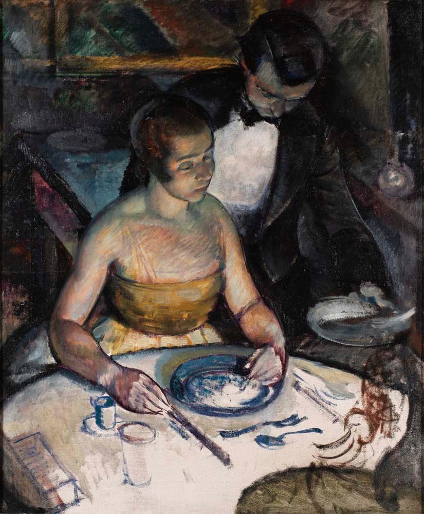 James Arden Grant Figurative Painting - Ann Grant and her butler at 270 Fulham Road, Chelsea