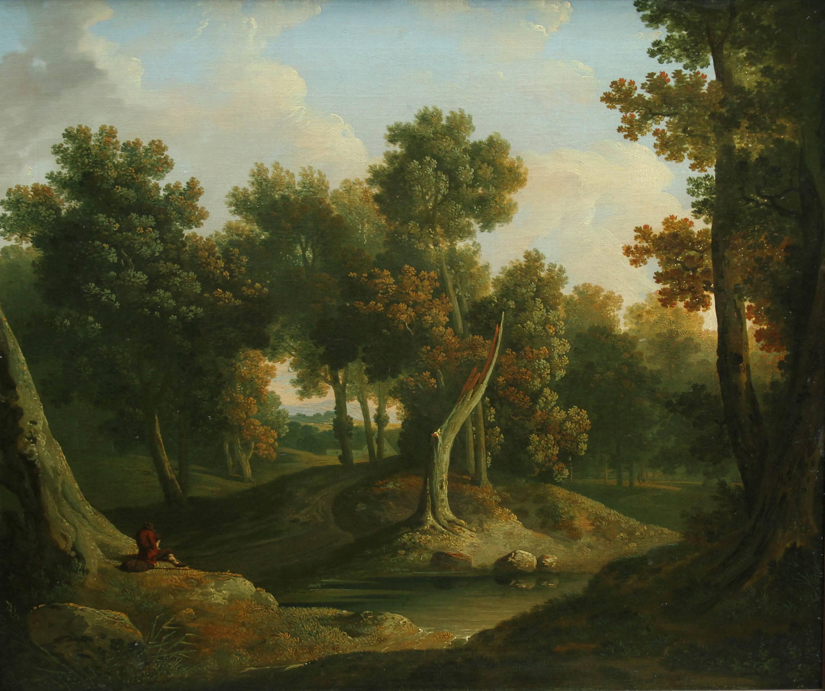 Paisaje arbolado del Viejo Maestro - Pintura al óleo irlandesa de 1830 sobre el arte del bosque  - Painting de James Arthur O'Connor