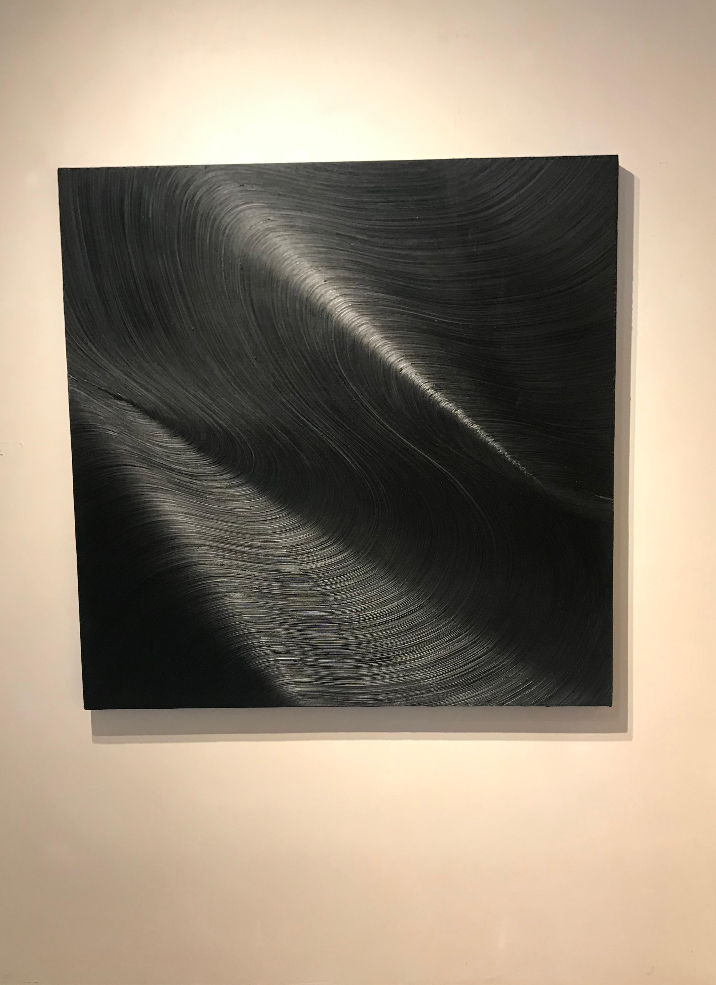 New York based painter James Austin Murray works within self imposed rules that allow him to create engaging paintings in pure Ivory black oil on canvas. The unadulterated pigment allows for the texture and movement of the paint to come through.