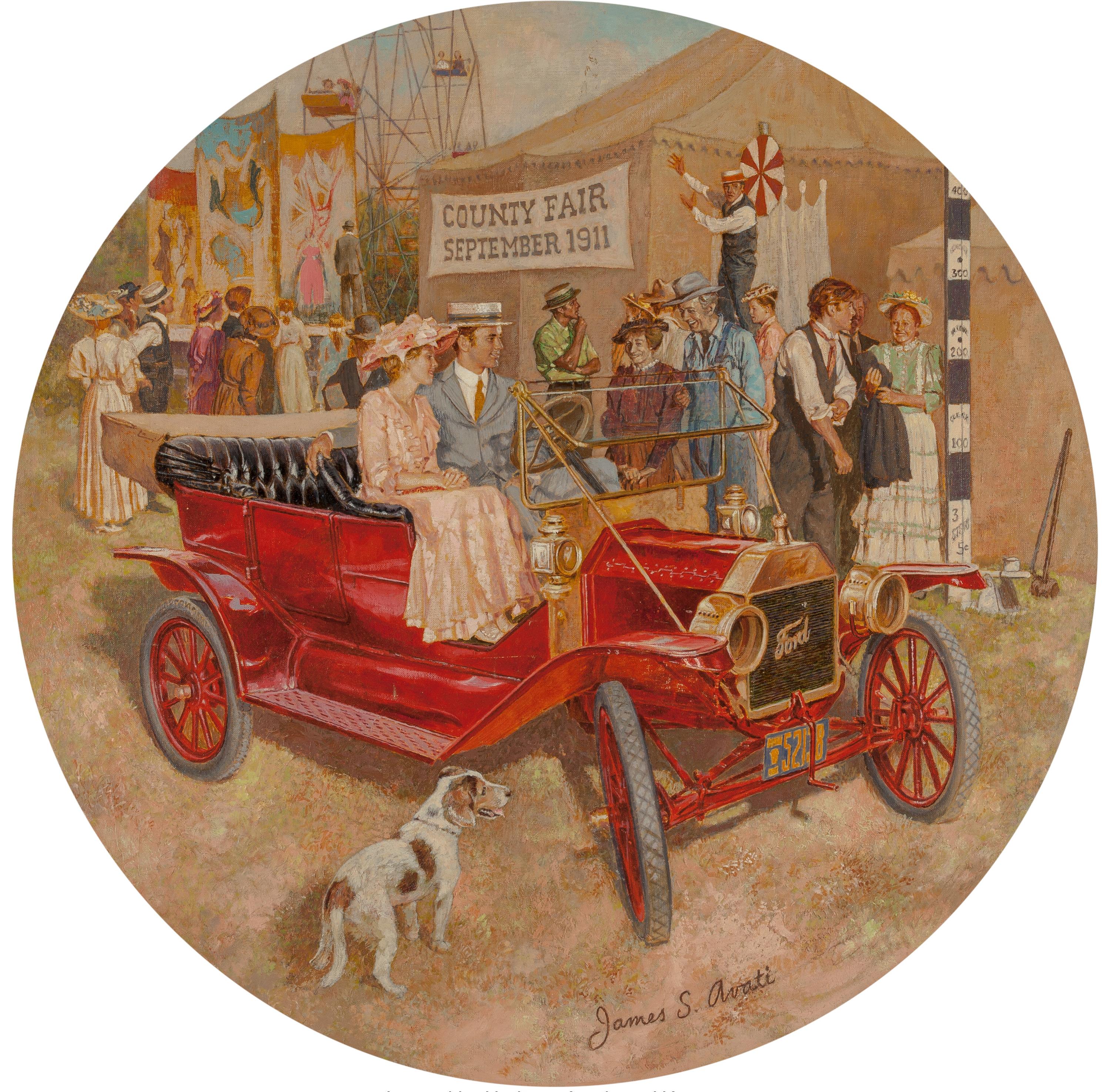 James Avati Figurative Painting - Ford at the Fair