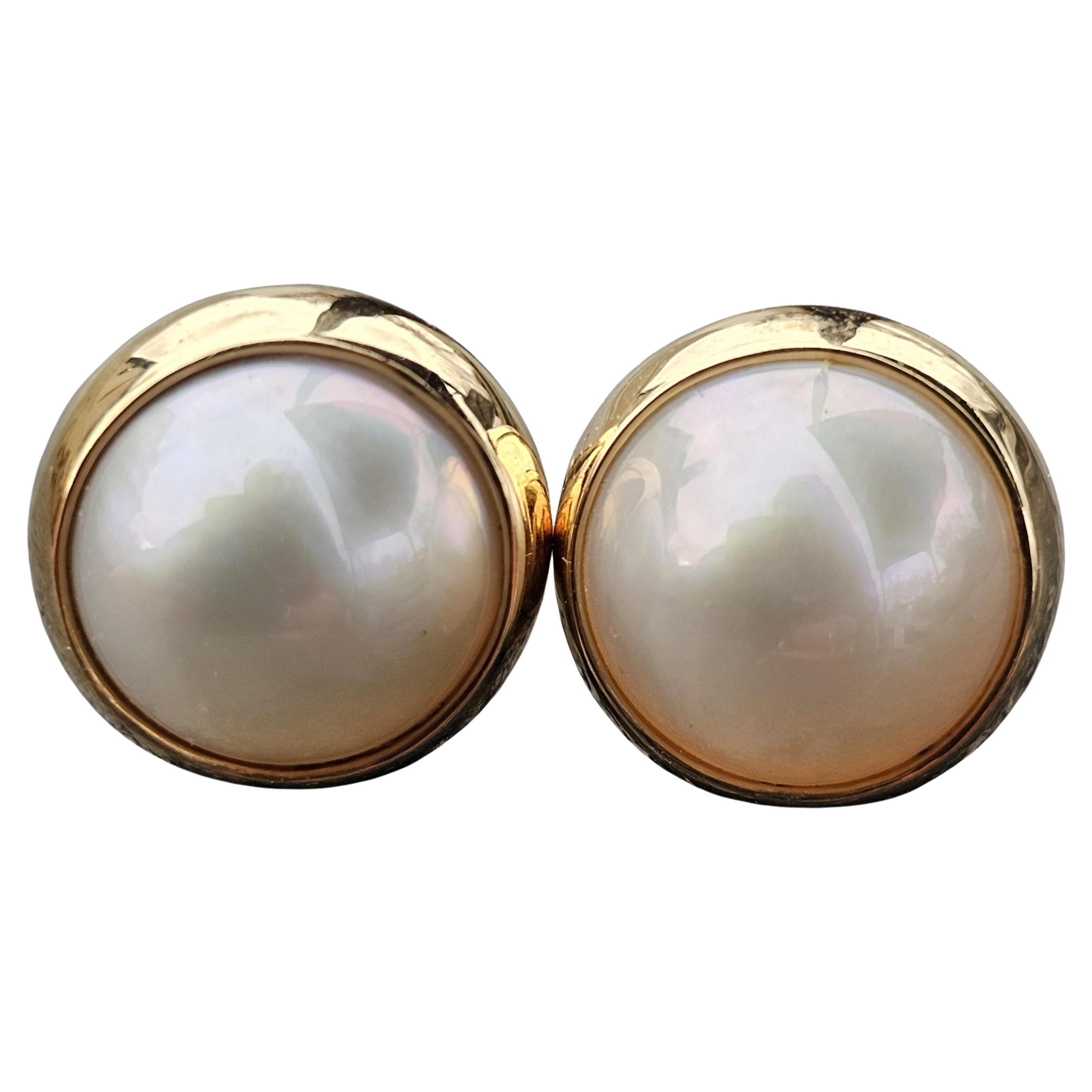 James Avery 12mm Mabe Pearl Stud Earrings 14k yellow Gold Heavy 11g For Sale