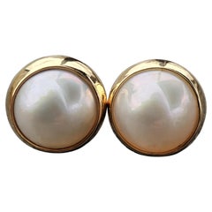 James Avery 12mm Mabe Pearl Stud Earrings 14k yellow Gold Heavy 11g