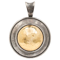 Vintage James Avery 14K Yellow Gold & 925 Sterling Silver Hammered Dome Pendant