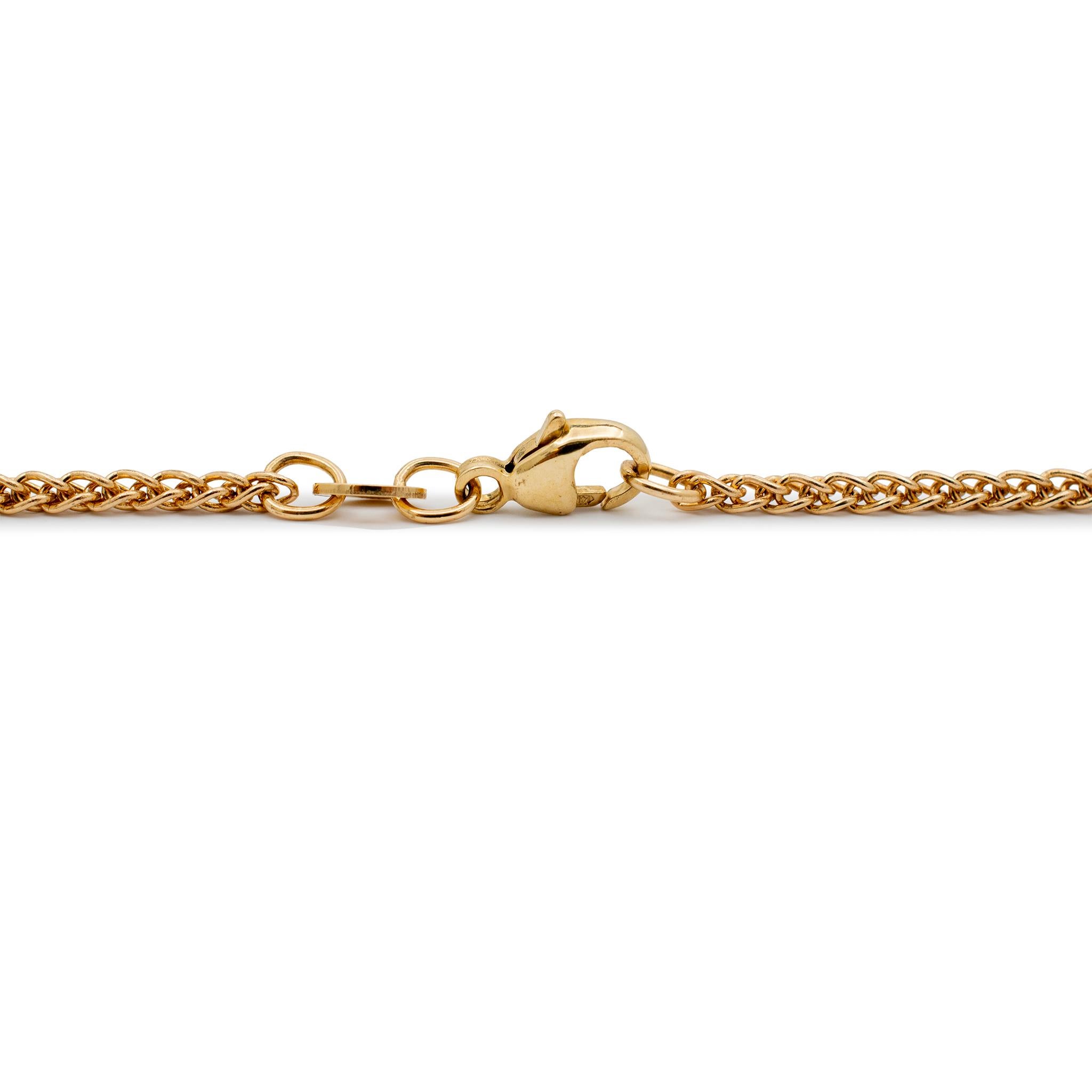 Brand: James Avery

Gender: Ladies

Metal Type: 14K Yellow Gold

Length: 20.00 Inches

Width: 1.90 mm

Weight: 6.80 grams

Ladies 14K yellow gold spiga link chain. Stamped 