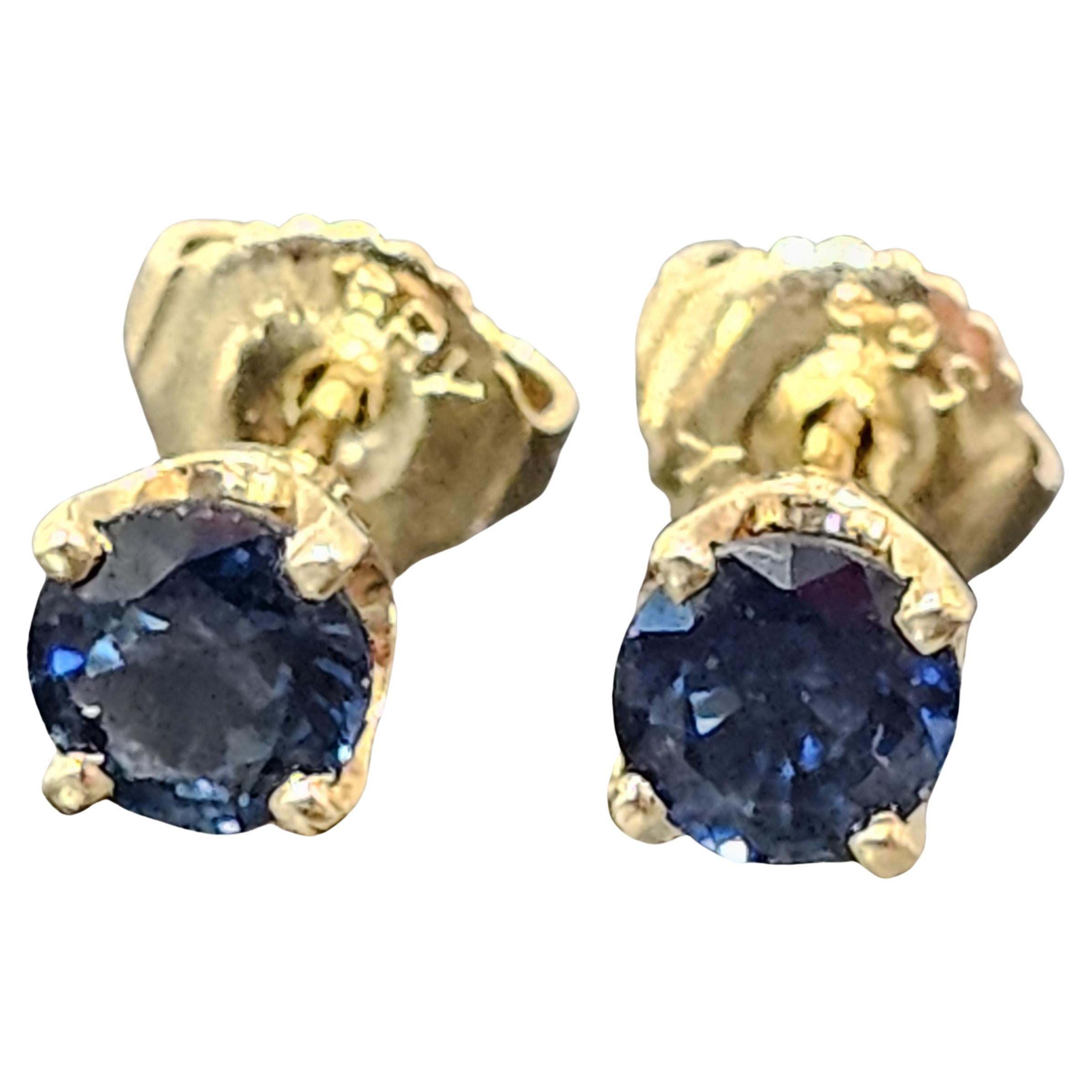 James Avery 14k Yellow Gold 5mm Round Blue Sapphire Stud Earrings 1.5g September For Sale