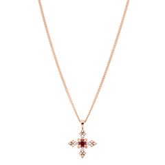 James Avery 14k Yellow Gold Diamonds Garnet Cross Pendant Necklace