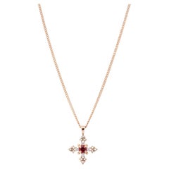 James Avery Halskette mit Kreuzanhänger, 14 Karat Gelbgold Diamanten Granat