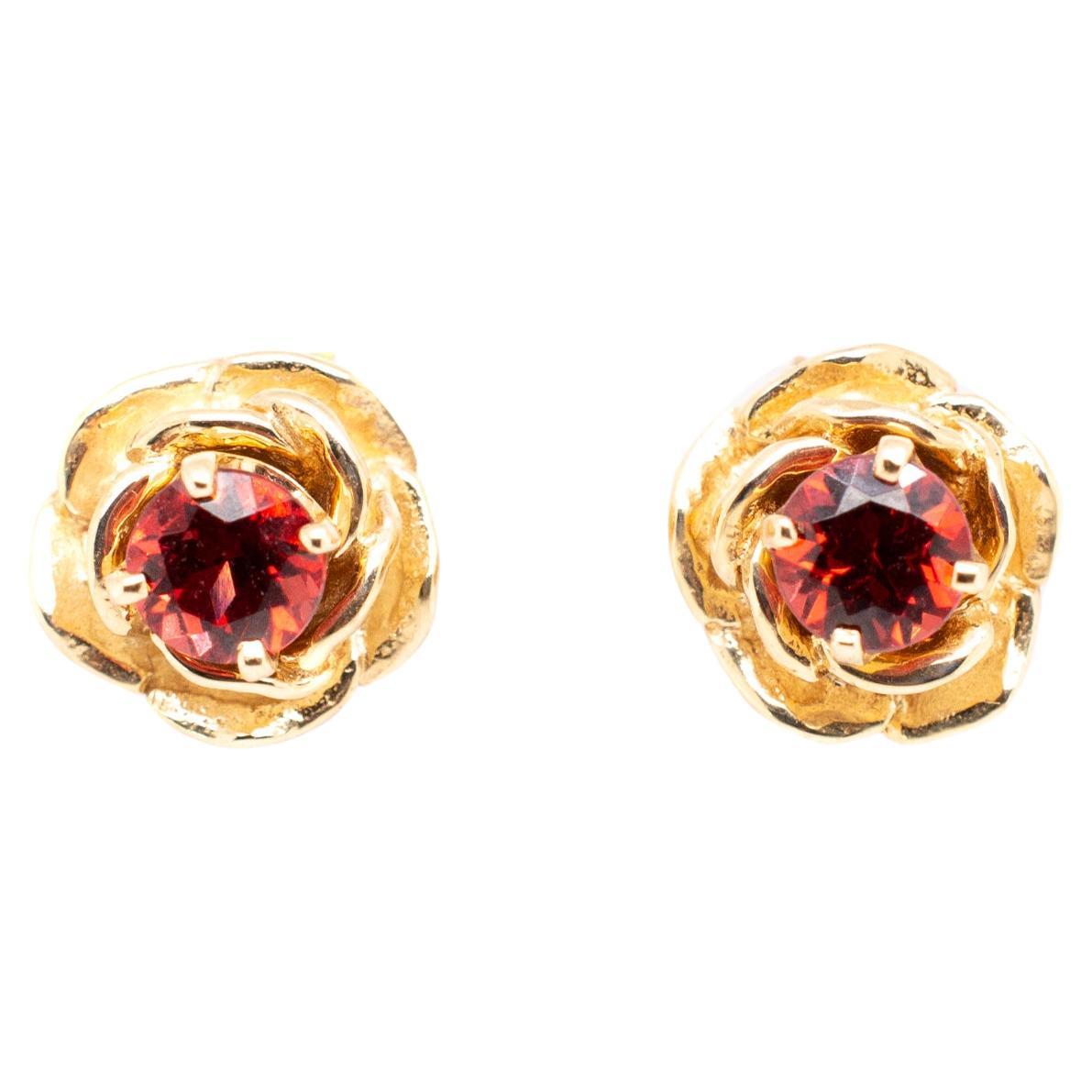 James Avery 14k Yellow Gold Garnet Rose Ladies Earrings