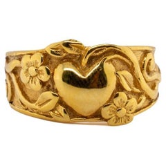 James Avery Ladies 14K Yellow Gold Heart & Flower Band Ring