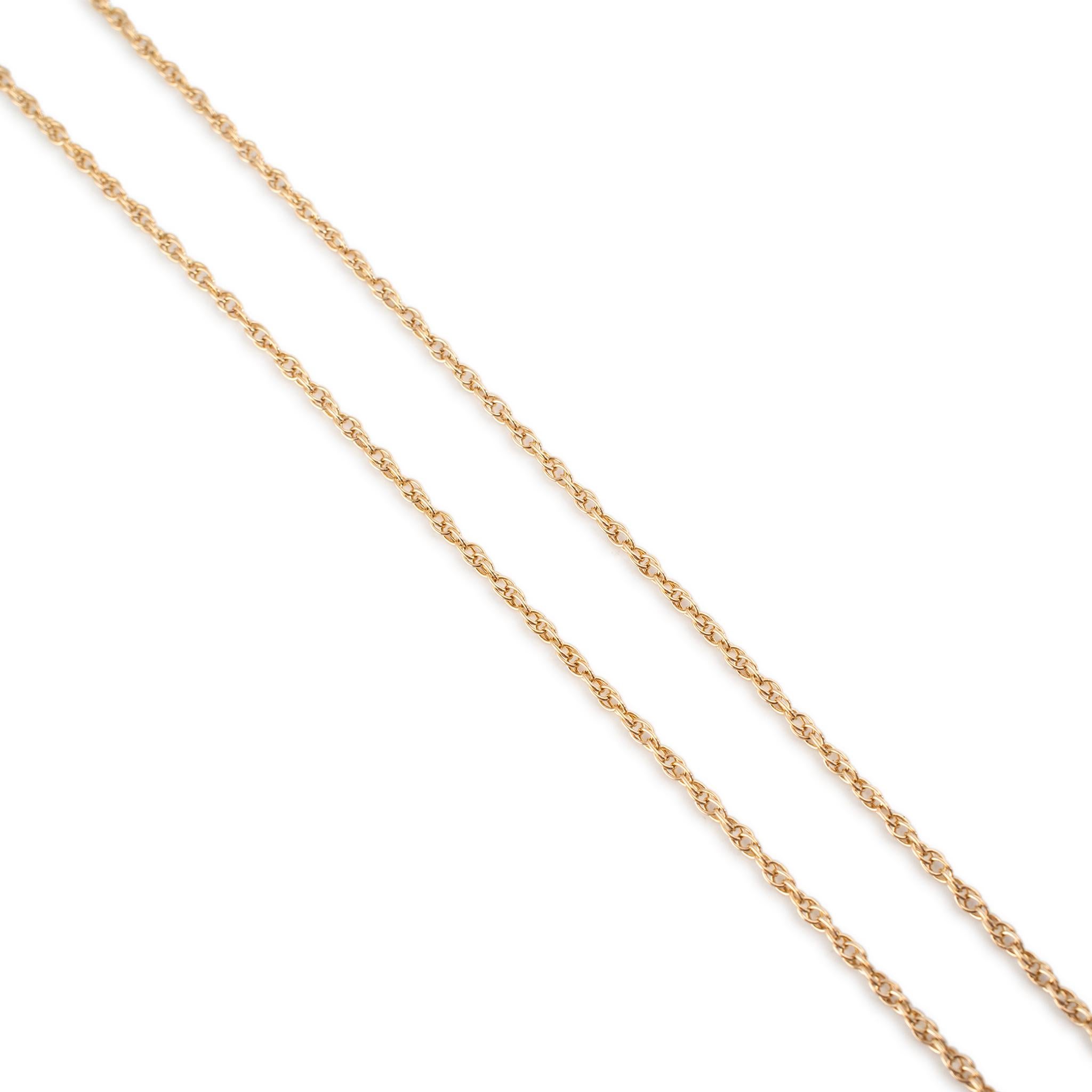 Brand: James Avery

Gender: Unisex

Metal Type: 14K Yellow Gold� 

Length: 18.00 inches

Width: 1.86 mm

Weight: 3.15 Grams

One polished 14K yellow gold rope link chain. The metal was tested and determined to be 14K yellow gold. Engraved with 