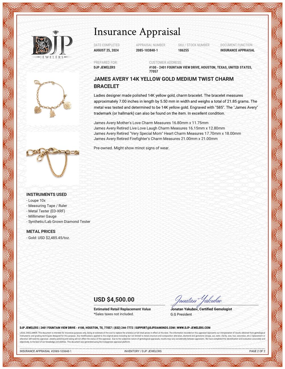 James Avery 14K Gelbgold Medium Twist Charm-Armband 11