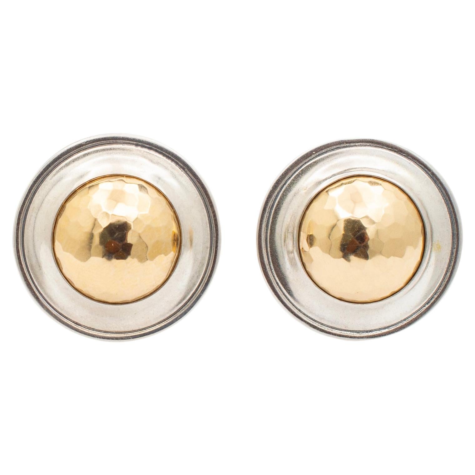 James Avery 14K Yellow Gold & Sterling Silver Retired Hammered Dome Stud Earring For Sale