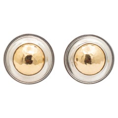 James Avery 14K Yellow Gold & Sterling Silver Retired Hammered Dome Stud Earring